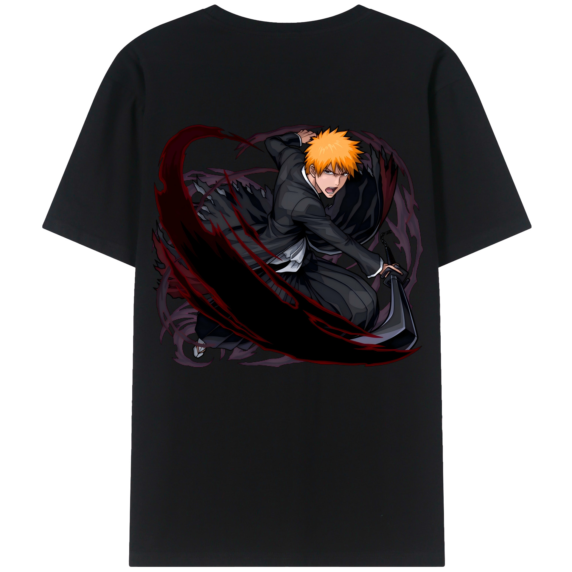 （画像用） ブリーチ 黒崎一護（くろさき いちご）BLEACH Kurosaki Ichigo 綿100％ メンズ半袖Tシャツ（バックプリント） 通気性