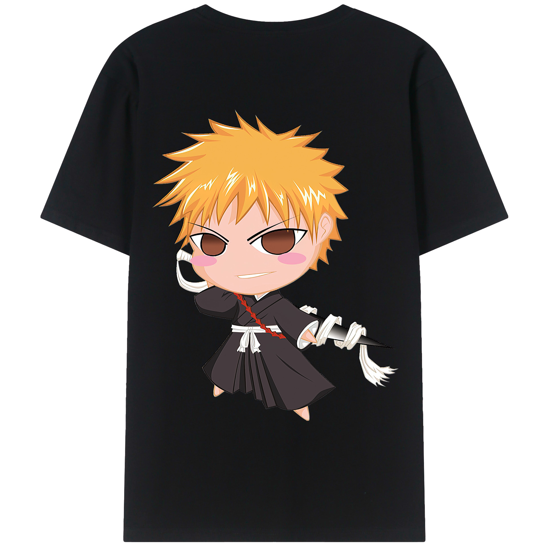 （画像用） ブリーチ 黒崎一護（くろさき いちご）BLEACH Kurosaki Ichigo 綿100％ メンズ半袖Tシャツ（バックプリント） 通気性