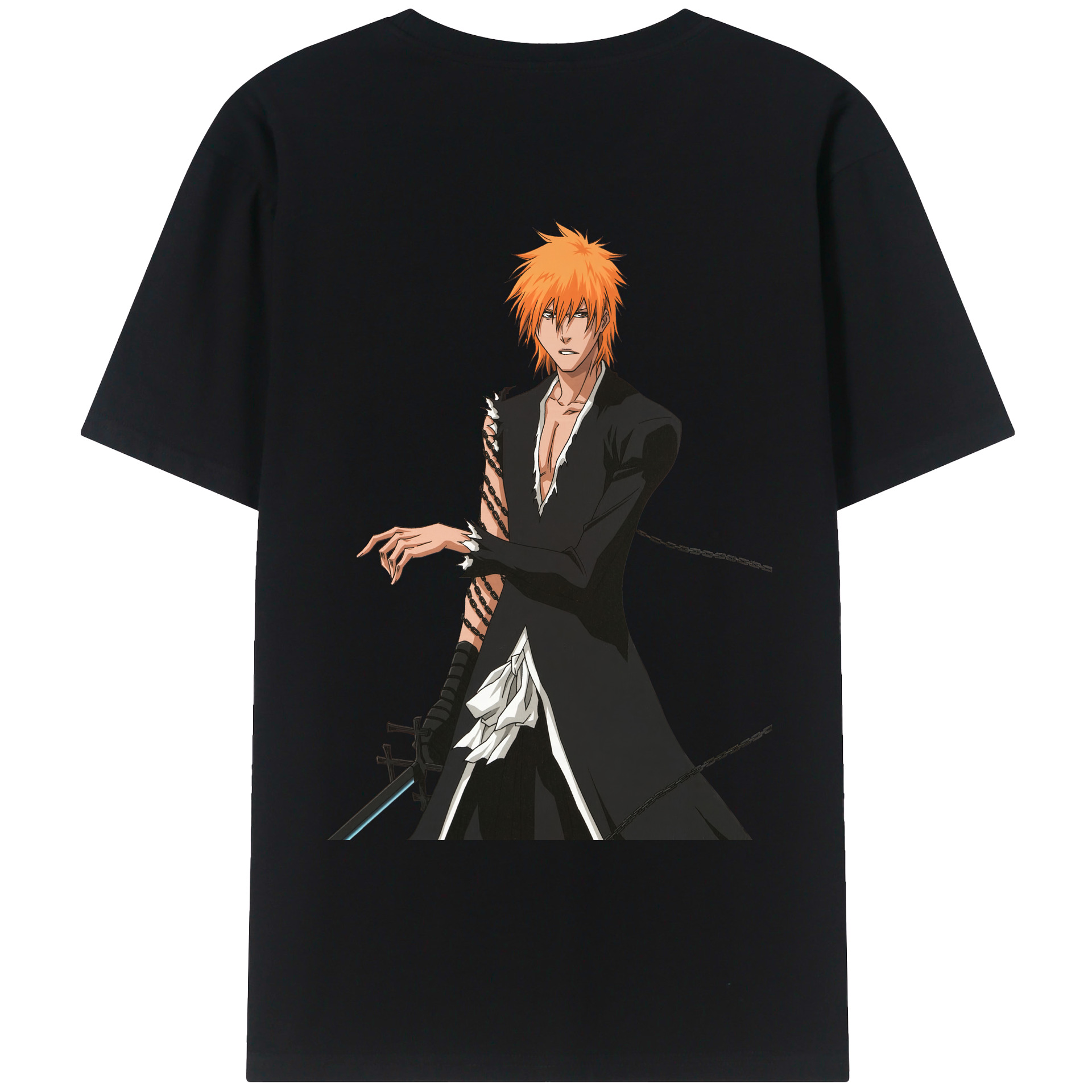 （画像用） ブリーチ 黒崎一護（くろさき いちご）BLEACH Kurosaki Ichigo 綿100％ メンズ半袖Tシャツ（バックプリント） 通気性