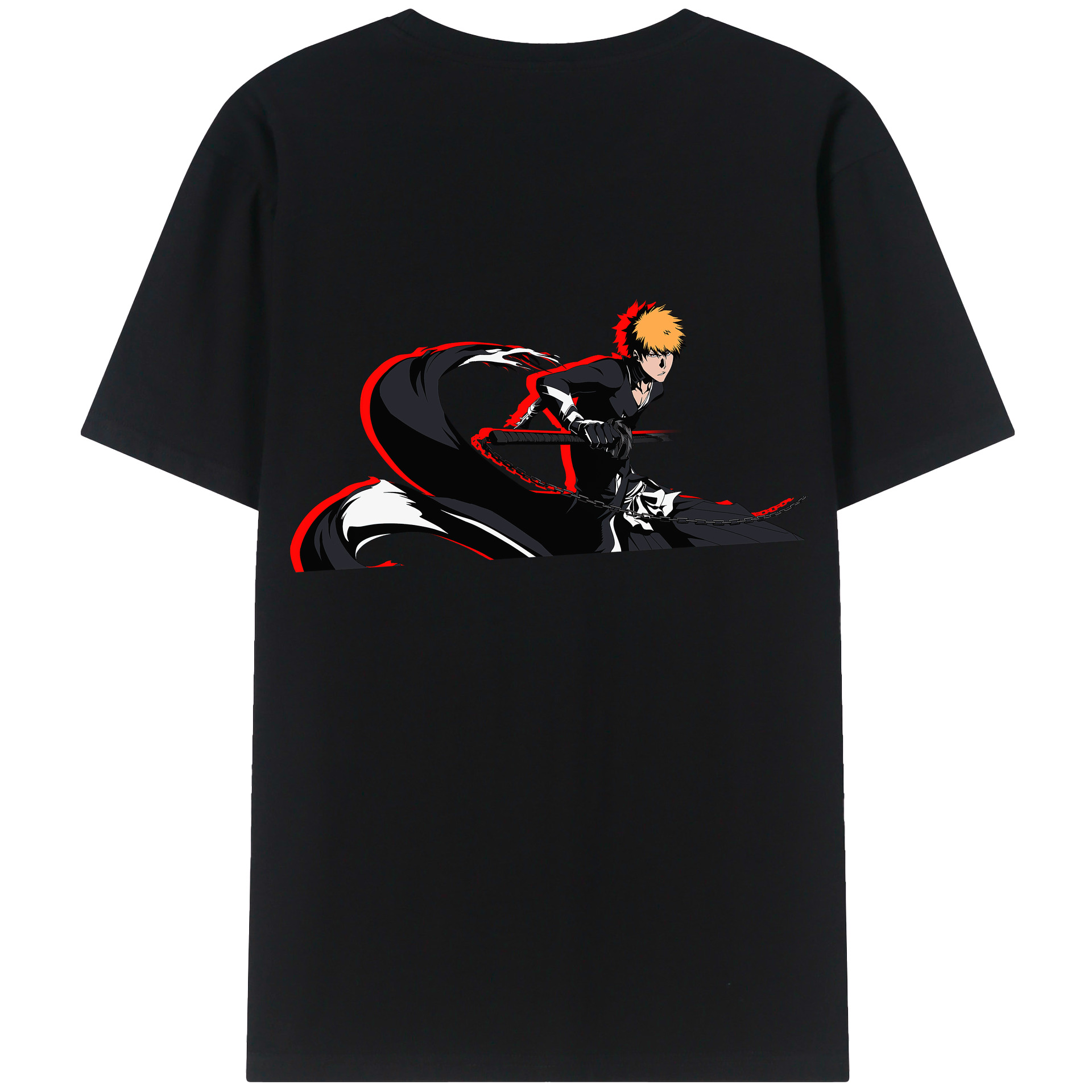 （画像用） ブリーチ 黒崎一護（くろさき いちご）BLEACH Kurosaki Ichigo 綿100％ メンズ半袖Tシャツ（バックプリント） 通気性
