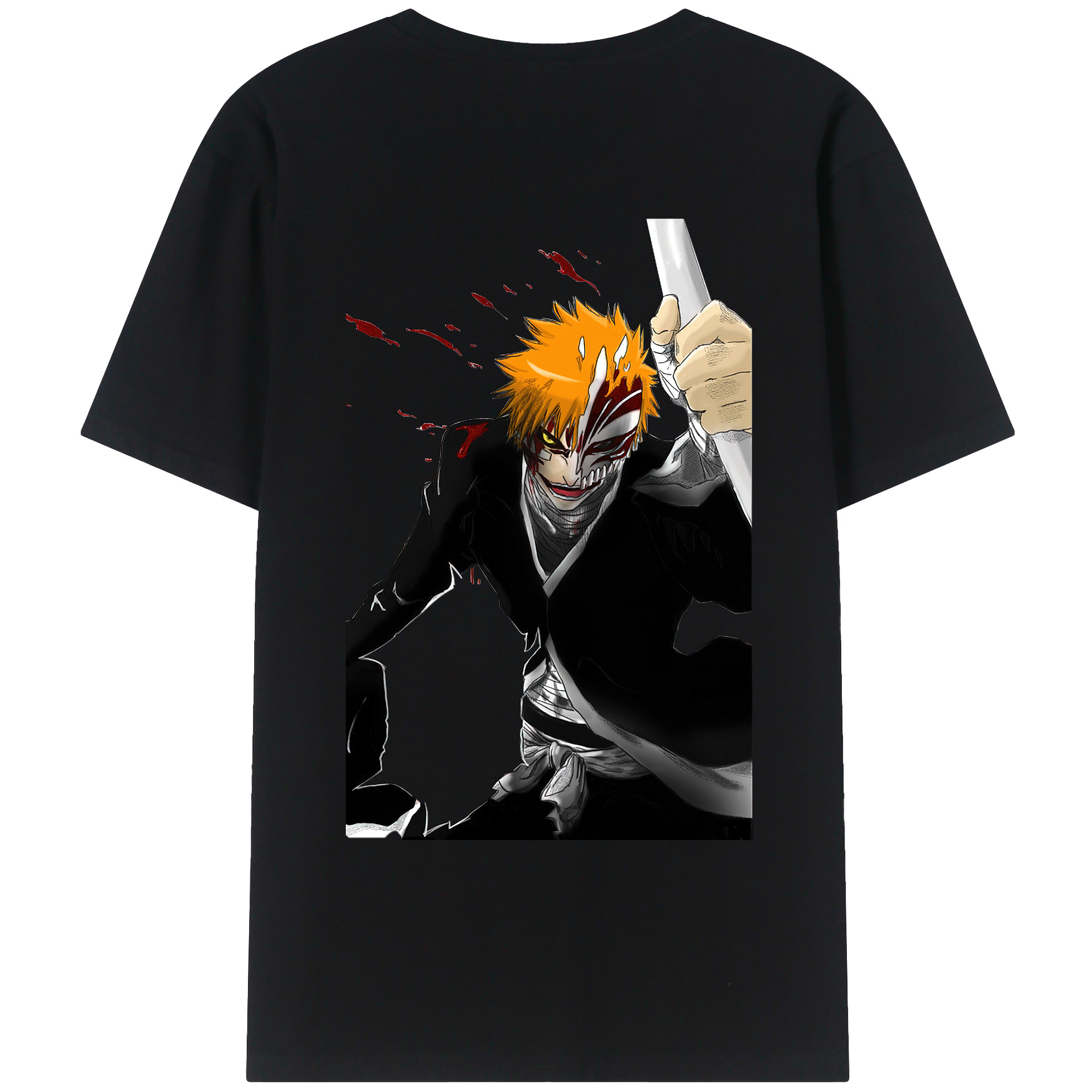 （画像用） ブリーチ 黒崎一護（くろさき いちご）BLEACH Kurosaki Ichigo 綿100％ メンズ半袖Tシャツ（バックプリント） 通気性