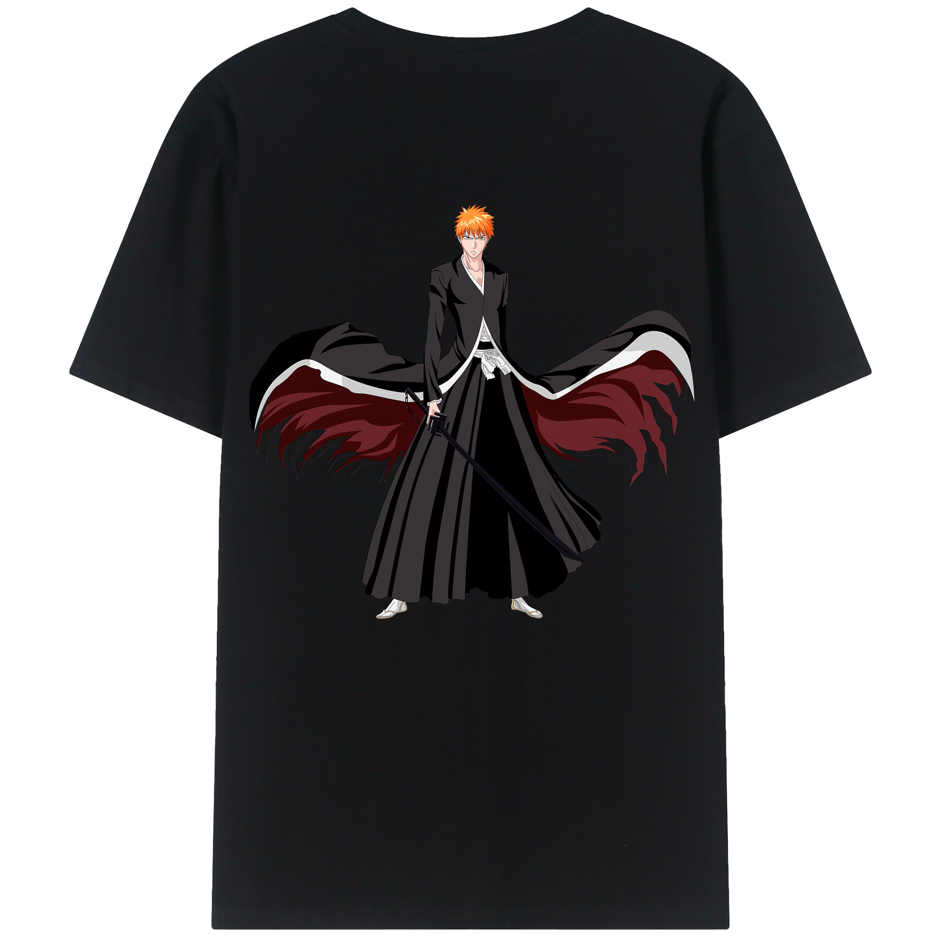 （画像用） ブリーチ 黒崎一護（くろさき いちご）BLEACH Kurosaki Ichigo 綿100％ メンズ半袖Tシャツ（バックプリント） 通気性
