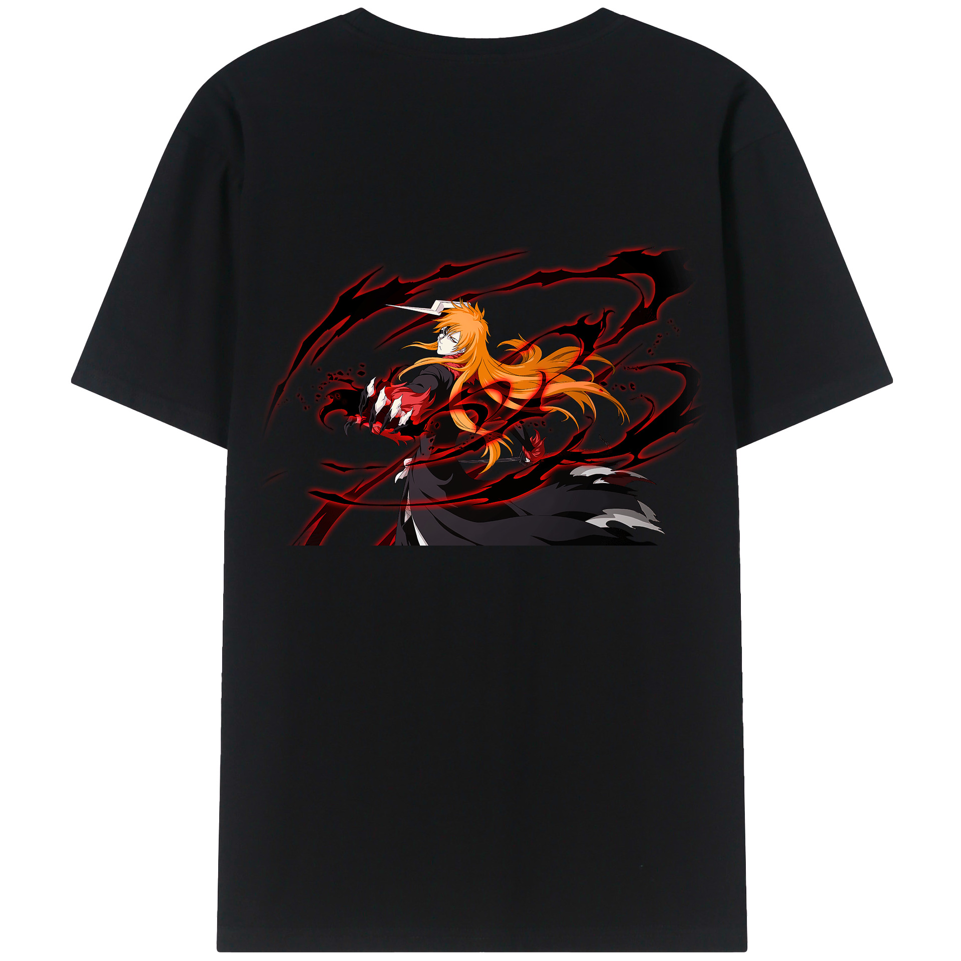 （画像用） ブリーチ 黒崎一護（くろさき いちご）BLEACH Kurosaki Ichigo 綿100％ メンズ半袖Tシャツ（バックプリント） 通気性