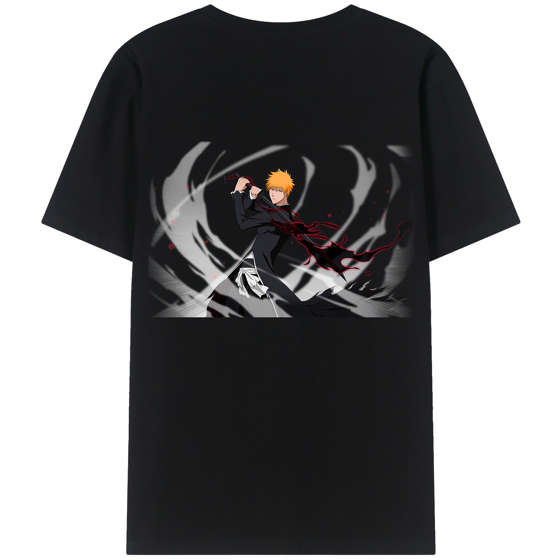 （画像用） ブリーチ 黒崎一護（くろさき いちご）BLEACH Kurosaki Ichigo 綿100％ メンズ半袖Tシャツ（バックプリント） 通気性