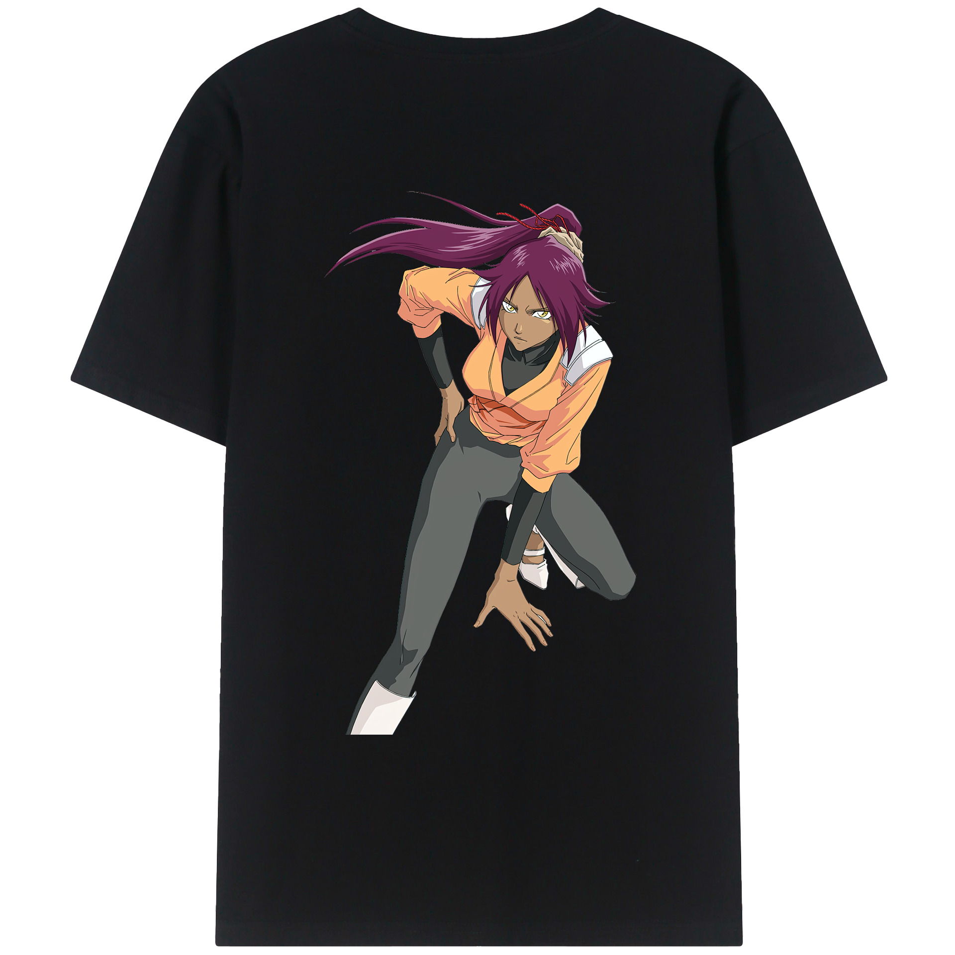 （画像用） ブリーチ 四楓院 夜一（しほういん よるいち） BLEACH Shihouin Yoruichi 綿100％ メンズ半袖Tシャツ（バックプリント） 通気性
