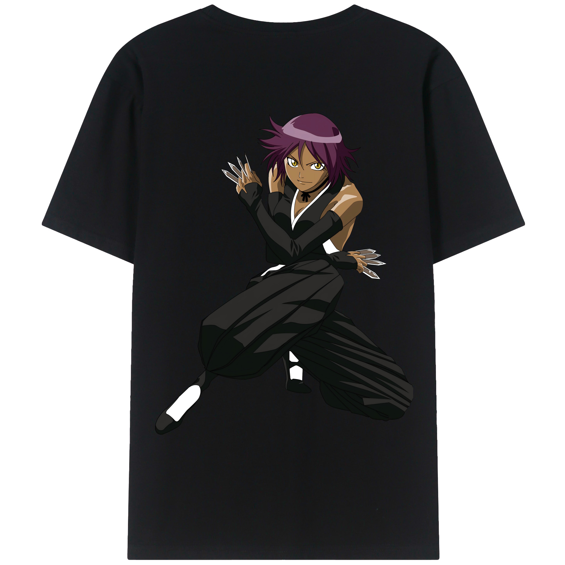 （画像用） ブリーチ 四楓院 夜一（しほういん よるいち） BLEACH Shihouin Yoruichi 綿100％ メンズ半袖Tシャツ（バックプリント） 通気性
