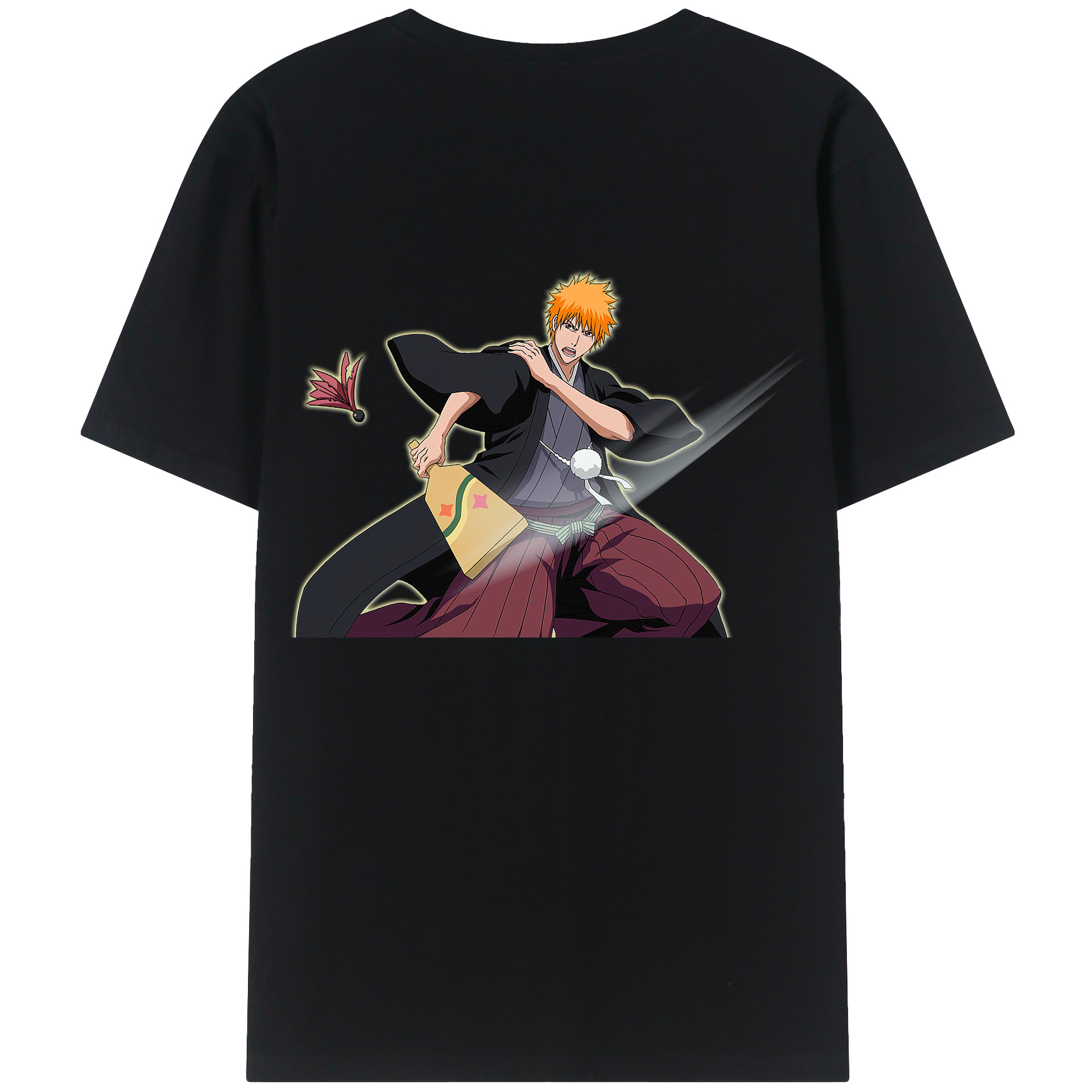 （画像用） ブリーチ 黒崎一護（くろさき いちご）BLEACH Kurosaki Ichigo 綿100％ メンズ半袖Tシャツ（バックプリント） 通気性
