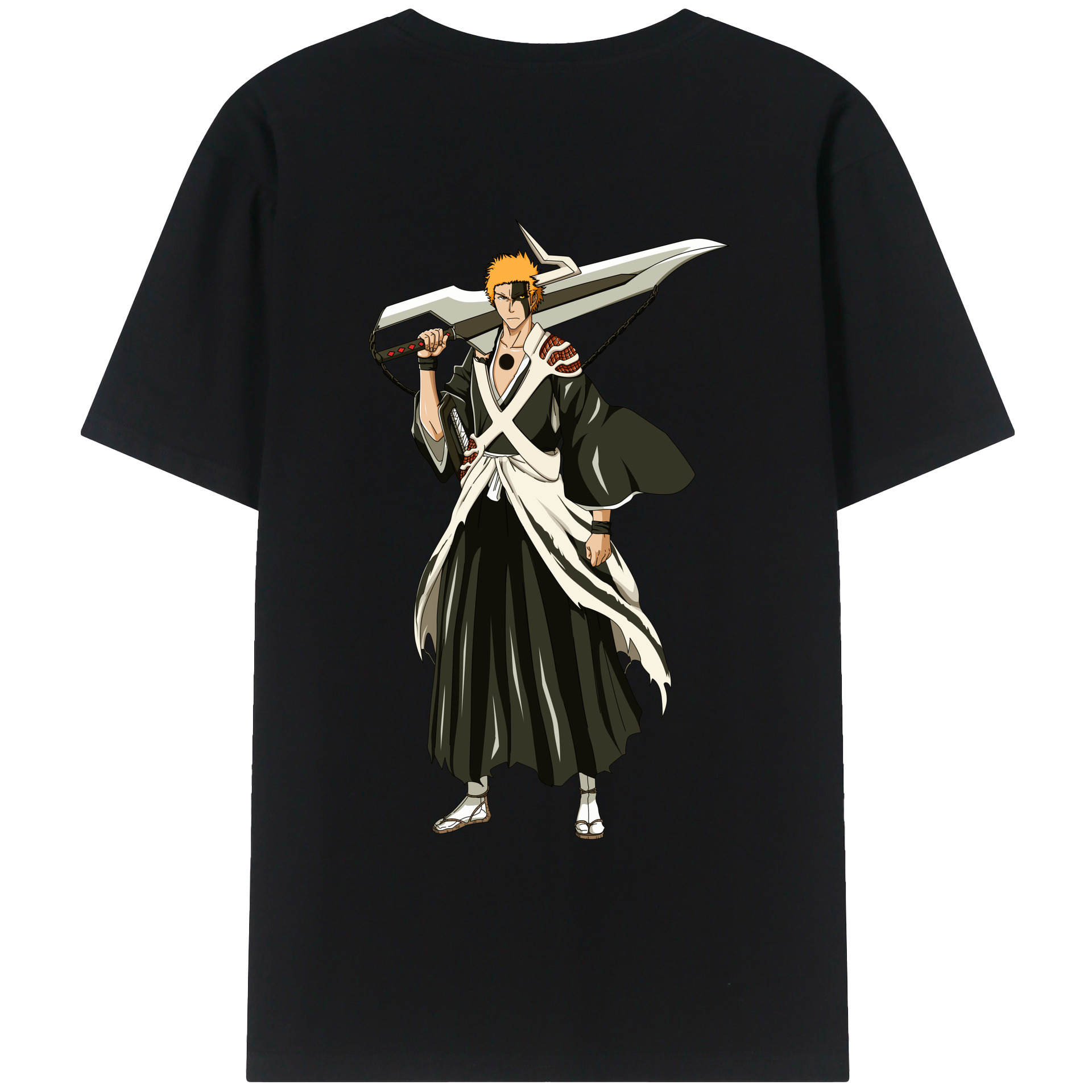 （画像用） ブリーチ 黒崎一護（くろさき いちご）BLEACH Kurosaki Ichigo 綿100％ メンズ半袖Tシャツ（バックプリント） 通気性