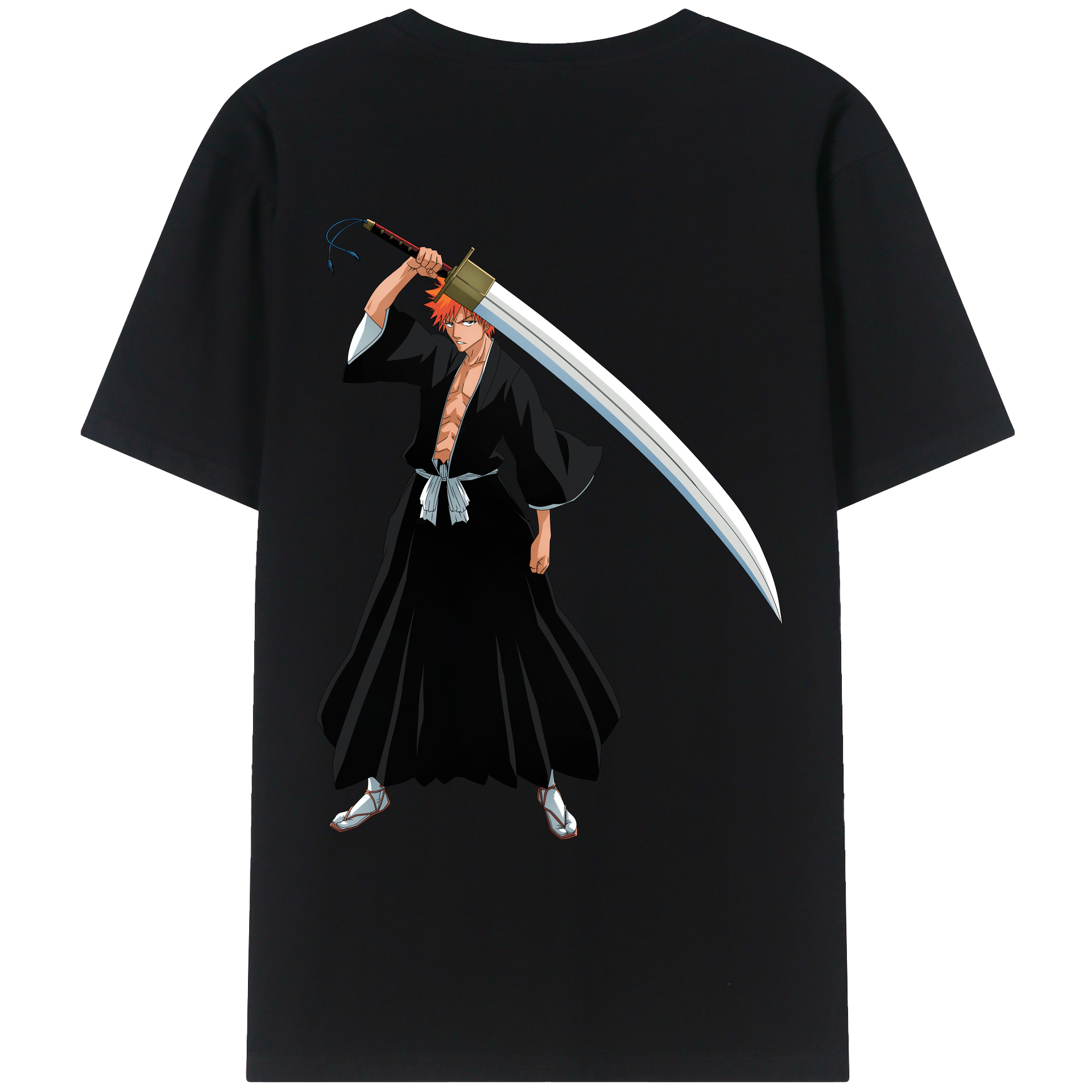 （画像用） ブリーチ 黒崎一護（くろさき いちご）BLEACH Kurosaki Ichigo 綿100％ メンズ半袖Tシャツ（バックプリント） 通気性