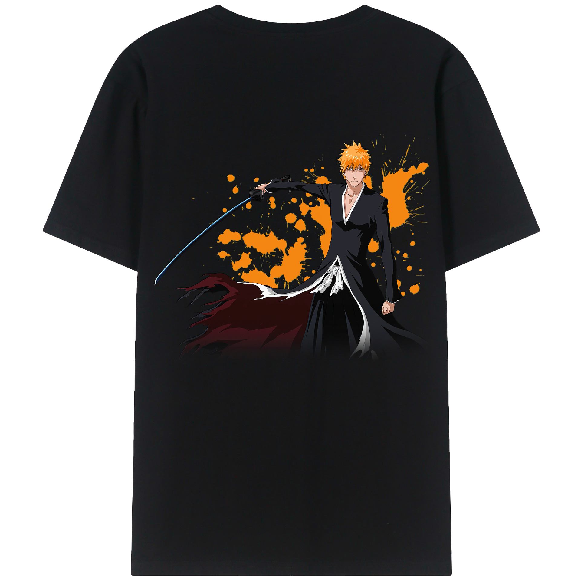 （画像用） ブリーチ 黒崎一護（くろさき いちご）BLEACH Kurosaki Ichigo 綿100％ メンズ半袖Tシャツ（バックプリント） 通気性