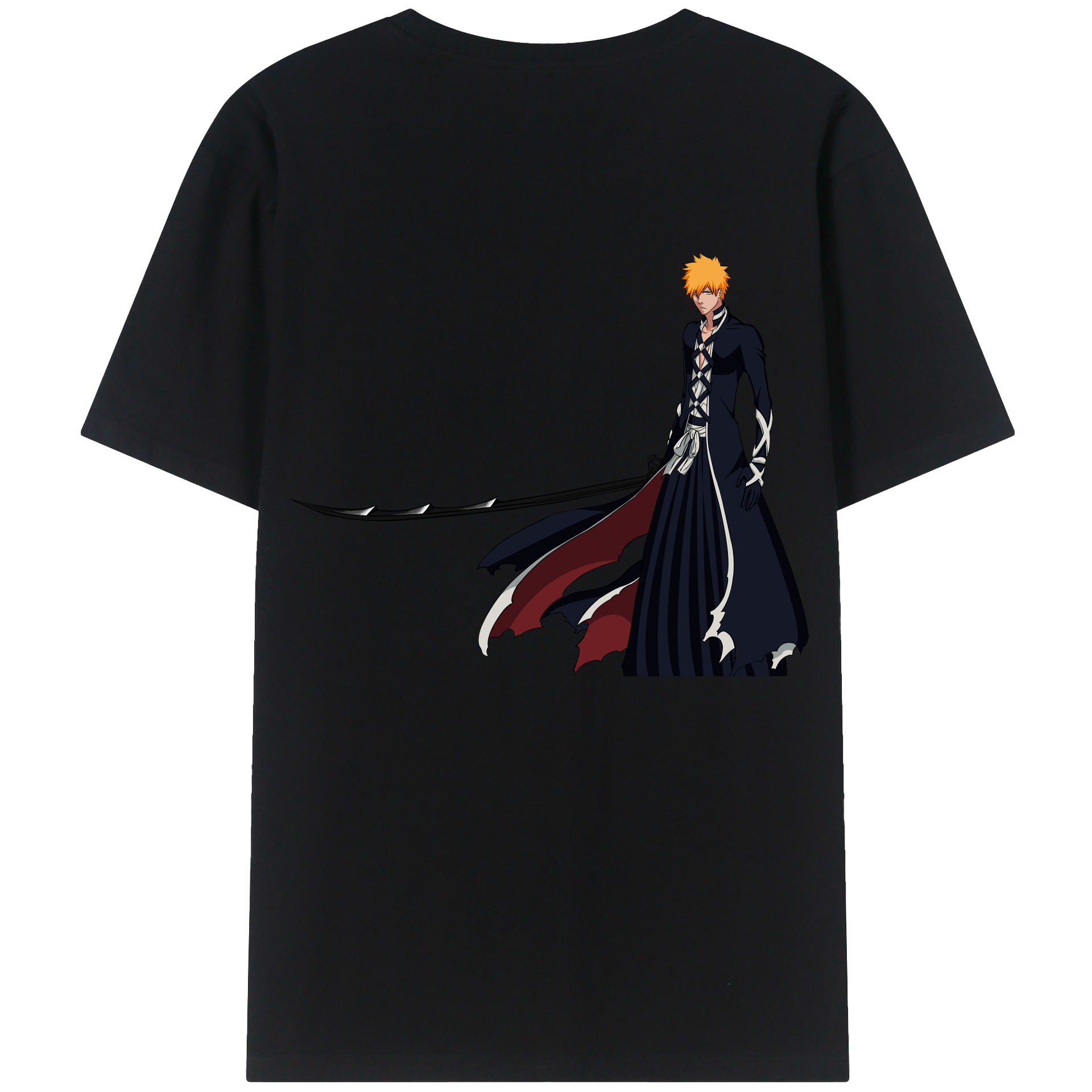 （画像用） ブリーチ 黒崎一護（くろさき いちご）BLEACH Kurosaki Ichigo 綿100％ メンズ半袖Tシャツ（バックプリント） 通気性