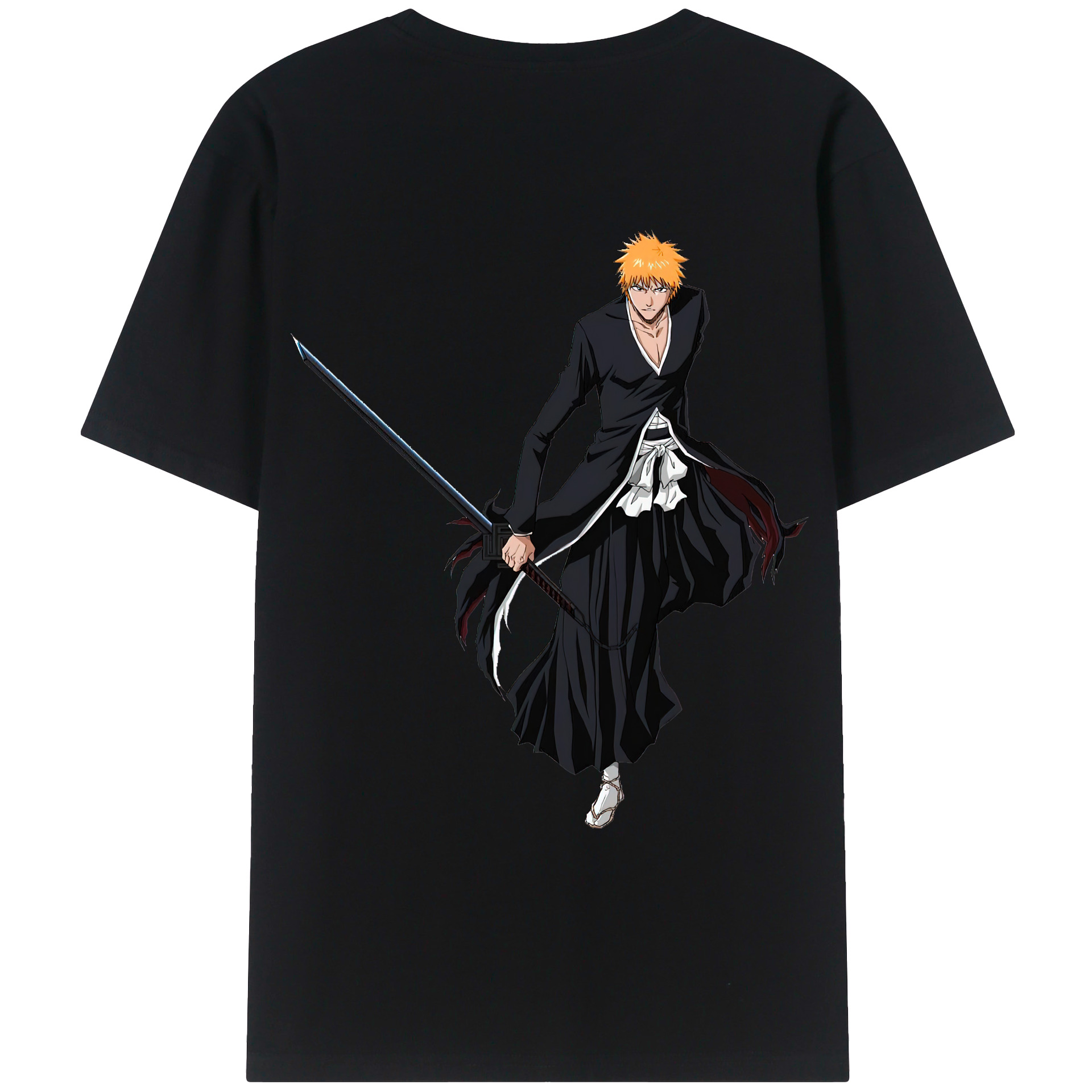 （画像用） ブリーチ 黒崎一護（くろさき いちご）BLEACH Kurosaki Ichigo 綿100％ メンズ半袖Tシャツ（バックプリント） 通気性