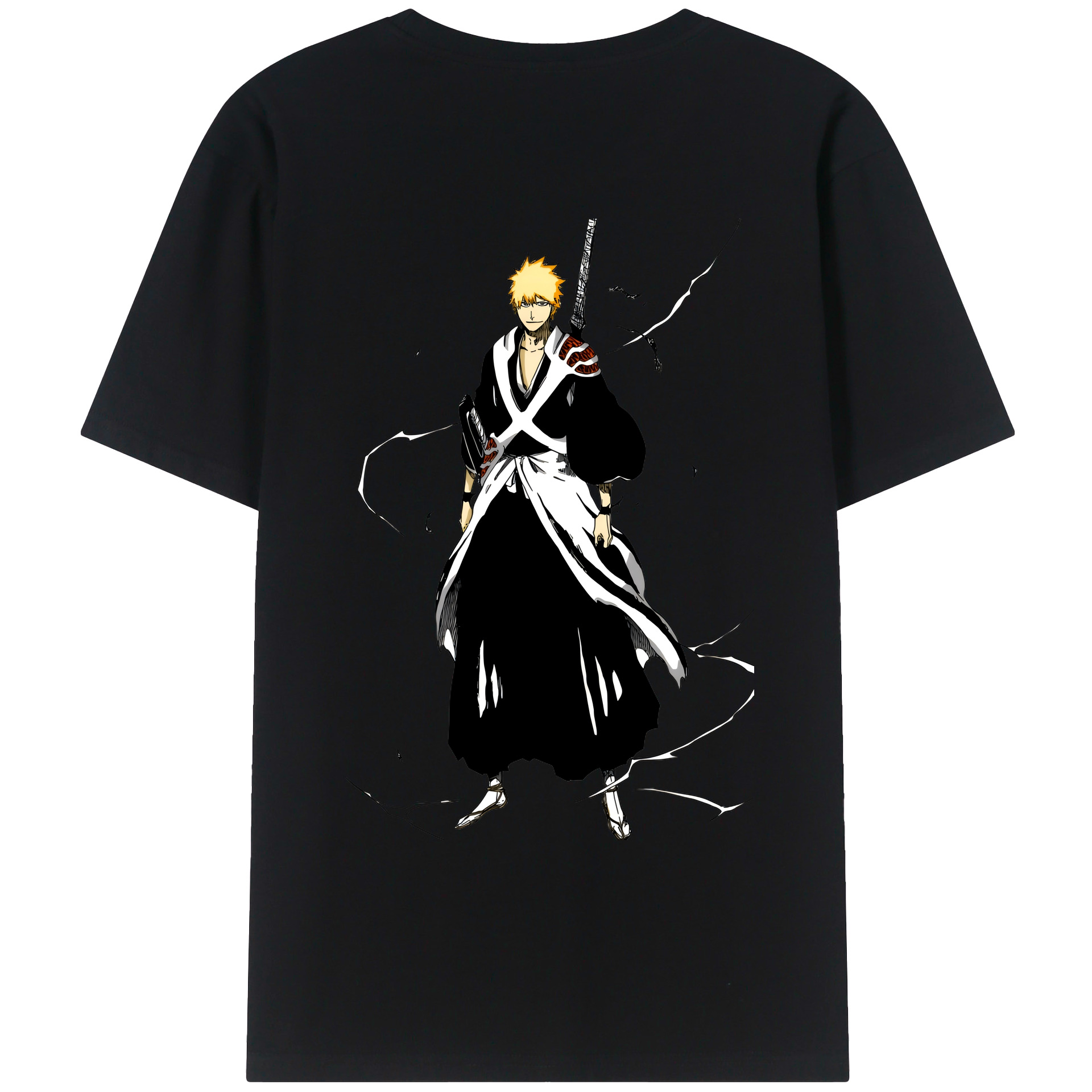 （画像用） ブリーチ 黒崎一護（くろさき いちご）BLEACH Kurosaki Ichigo 綿100％ メンズ半袖Tシャツ（バックプリント） 通気性