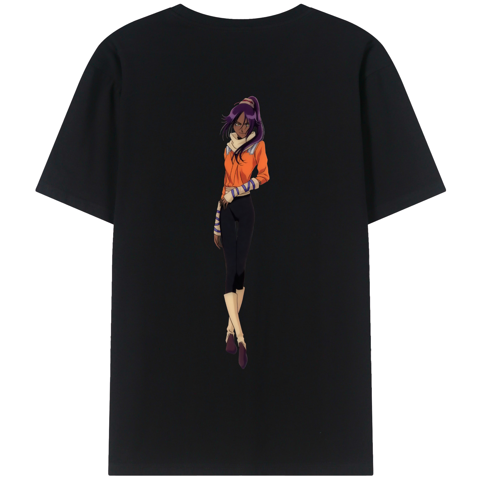 （画像用） ブリーチ 四楓院 夜一（しほういん よるいち） BLEACH Shihouin Yoruichi 綿100％ メンズ半袖Tシャツ（バックプリント） 通気性
