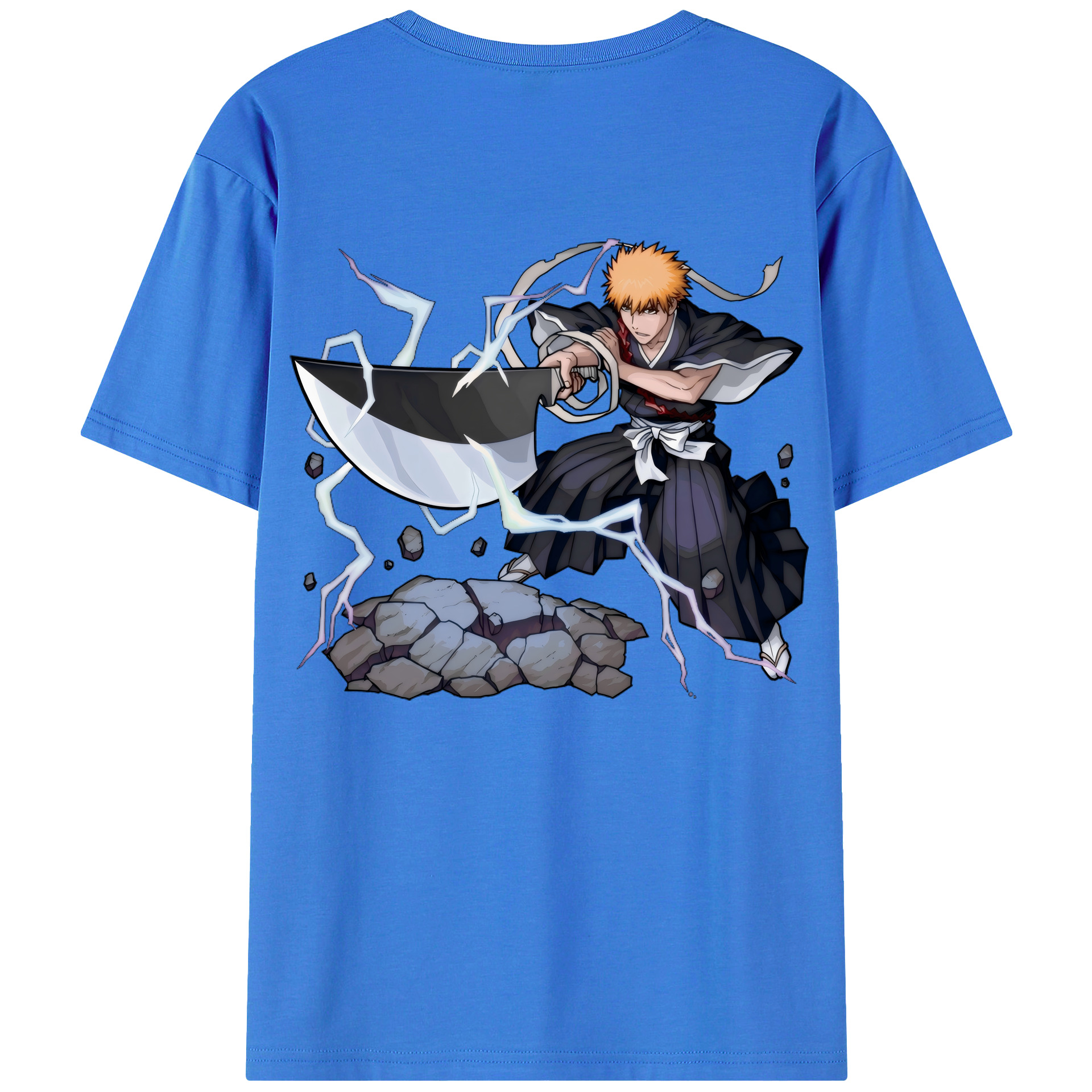 （画像用） ブリーチ 黒崎一護（くろさき いちご）BLEACH Kurosaki Ichigo 綿100％ メンズ半袖Tシャツ（バックプリント） 通気性