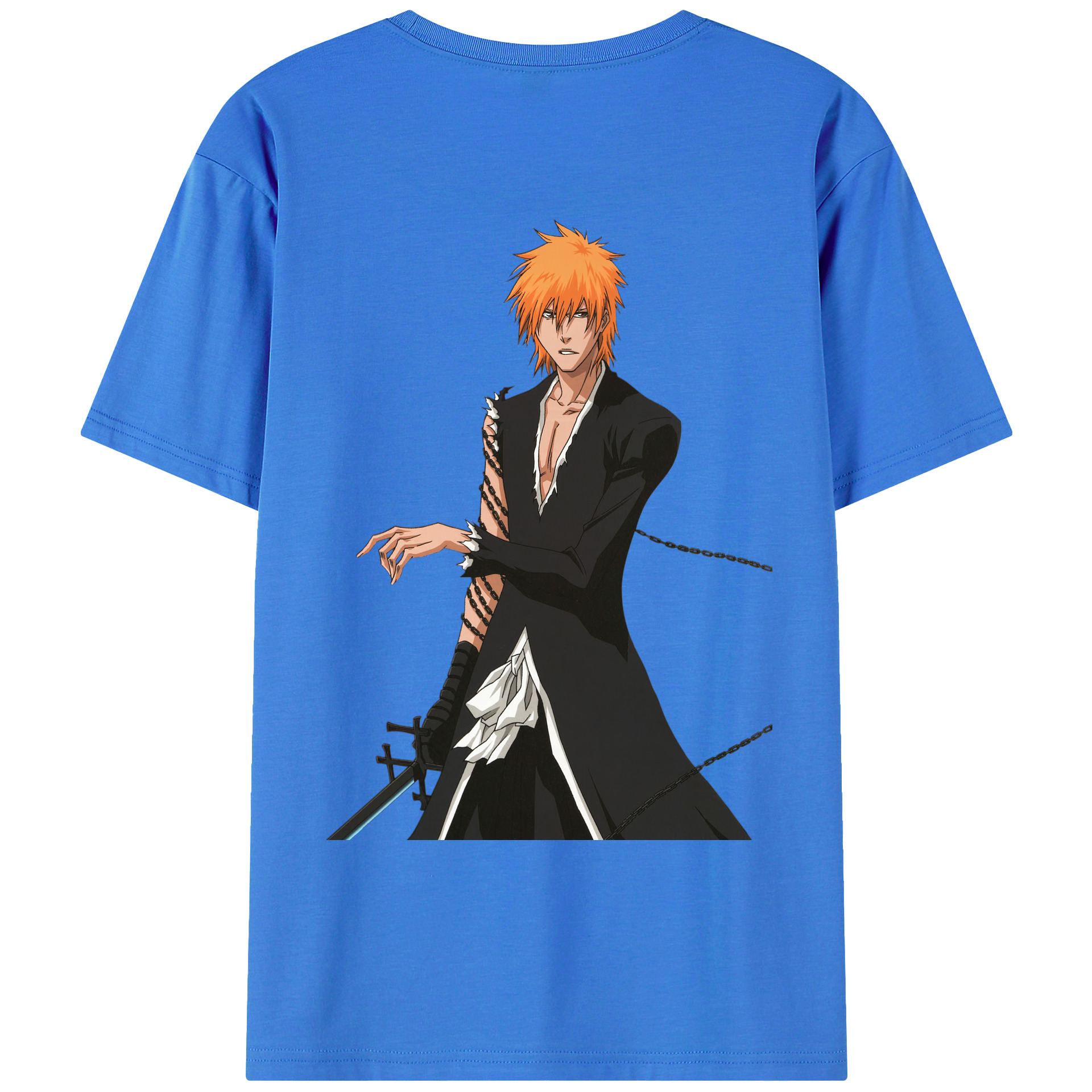 （画像用） ブリーチ 黒崎一護（くろさき いちご）BLEACH Kurosaki Ichigo 綿100％ メンズ半袖Tシャツ（バックプリント） 通気性