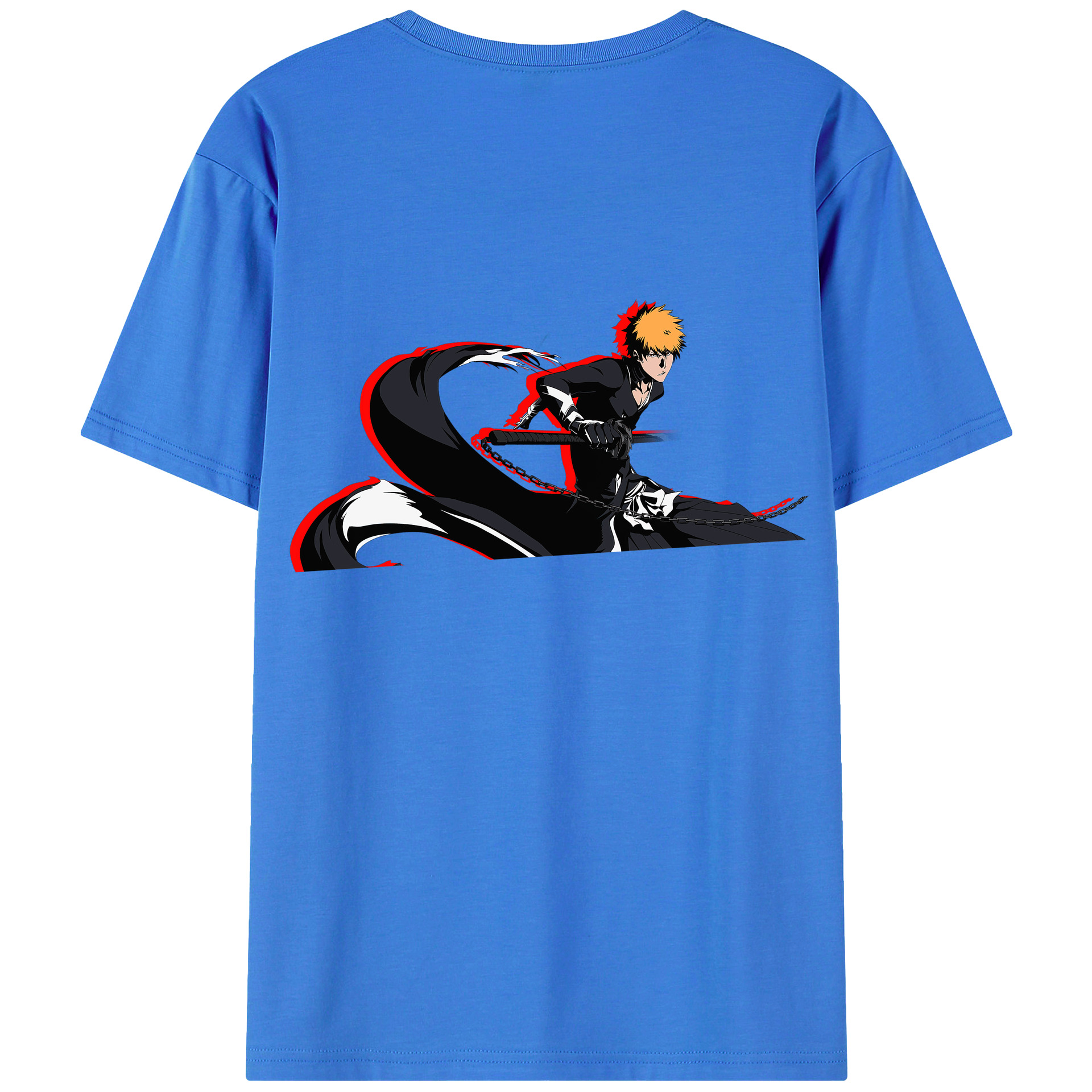 （画像用） ブリーチ 黒崎一護（くろさき いちご）BLEACH Kurosaki Ichigo 綿100％ メンズ半袖Tシャツ（バックプリント） 通気性