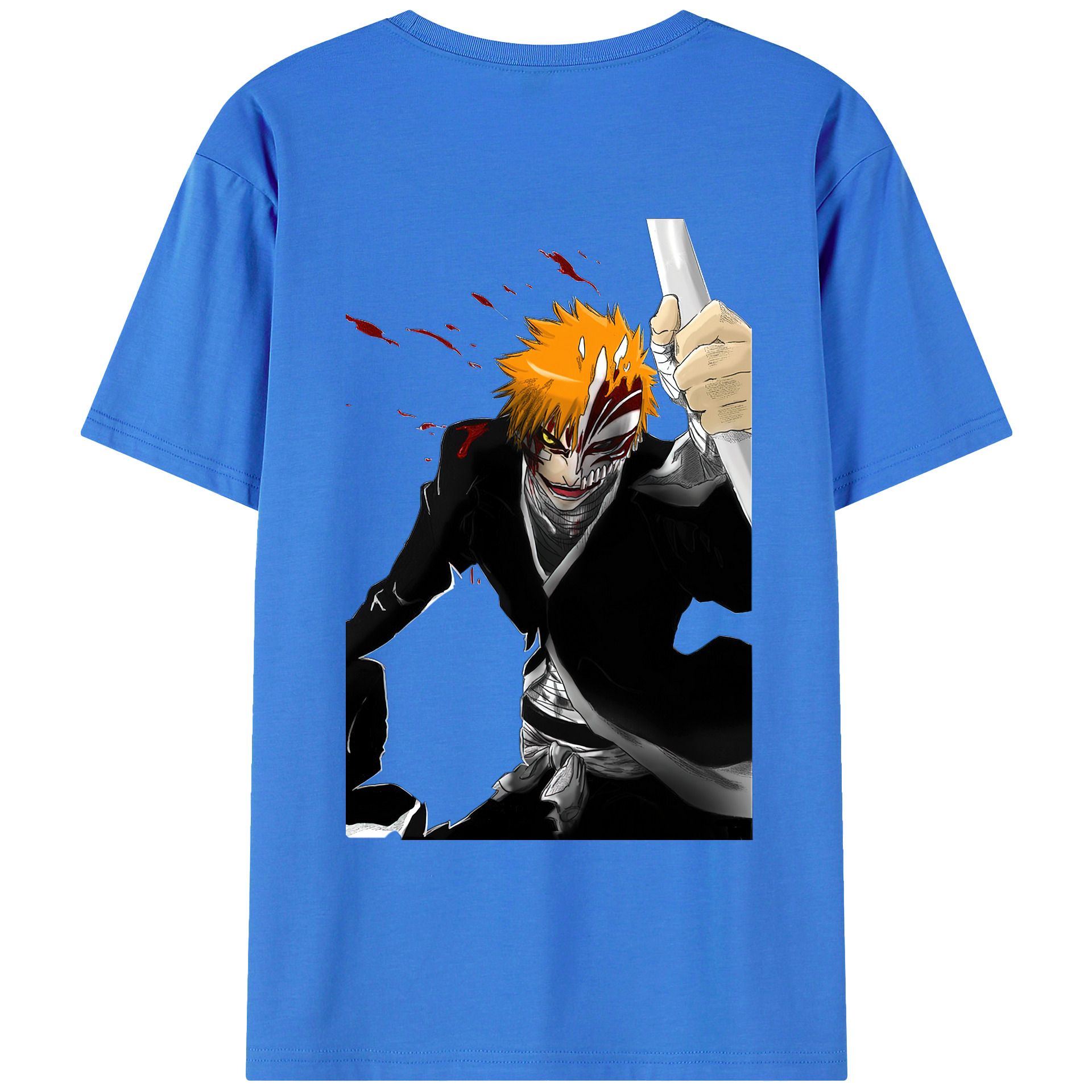 （画像用） ブリーチ 黒崎一護（くろさき いちご）BLEACH Kurosaki Ichigo 綿100％ メンズ半袖Tシャツ（バックプリント） 通気性