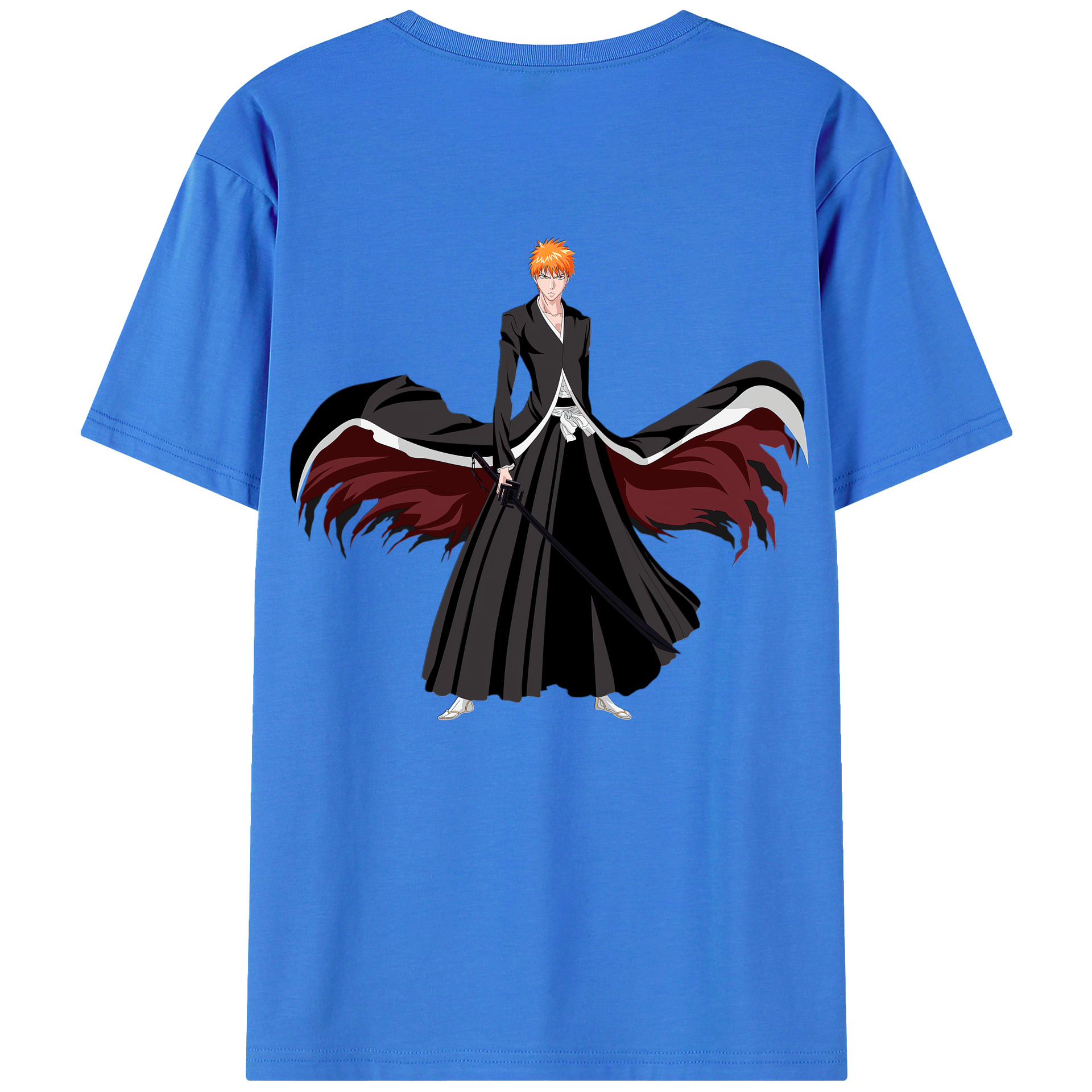 （画像用） ブリーチ 黒崎一護（くろさき いちご）BLEACH Kurosaki Ichigo 綿100％ メンズ半袖Tシャツ（バックプリント） 通気性