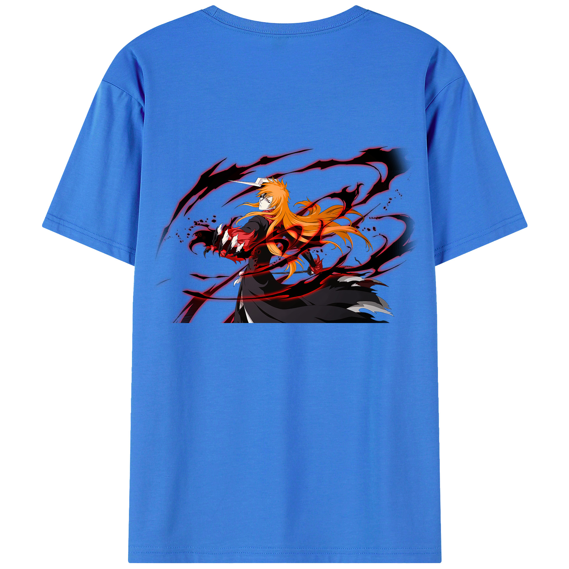 （画像用） ブリーチ 黒崎一護（くろさき いちご）BLEACH Kurosaki Ichigo 綿100％ メンズ半袖Tシャツ（バックプリント） 通気性