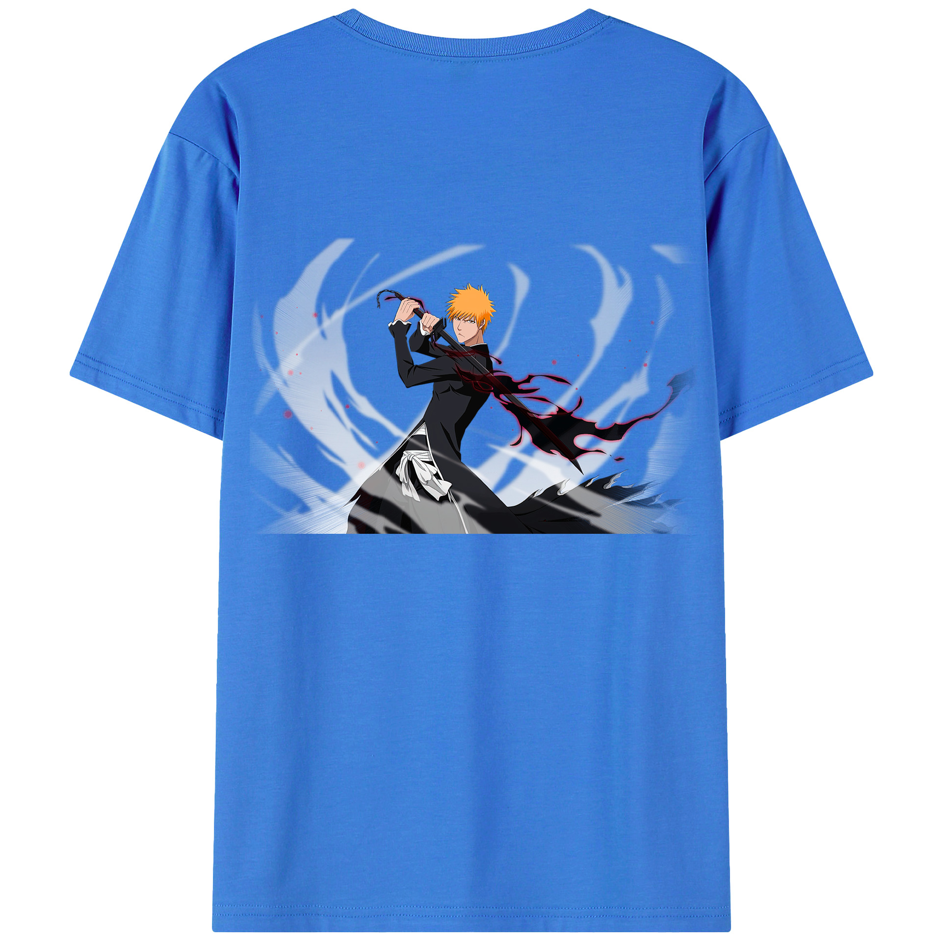 （画像用） ブリーチ 黒崎一護（くろさき いちご）BLEACH Kurosaki Ichigo 綿100％ メンズ半袖Tシャツ（バックプリント） 通気性