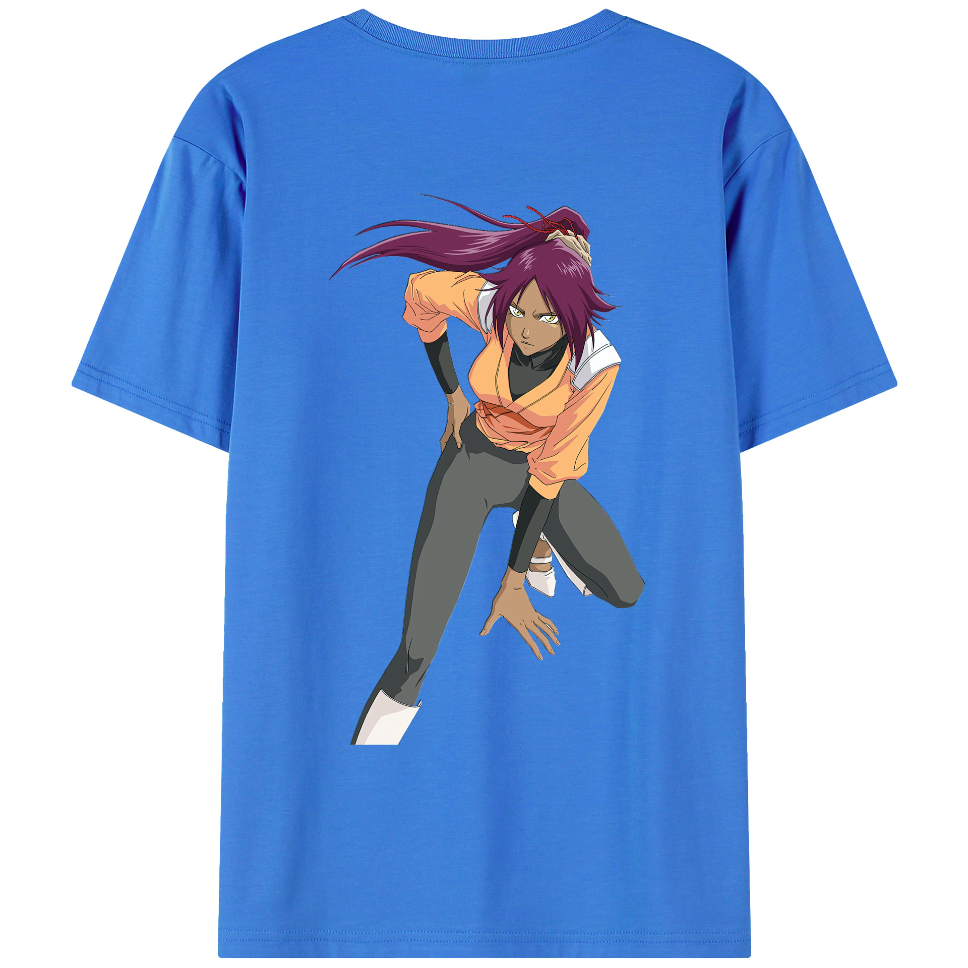 （画像用） ブリーチ 四楓院 夜一（しほういん よるいち） BLEACH Shihouin Yoruichi 綿100％ メンズ半袖Tシャツ（バックプリント） 通気性