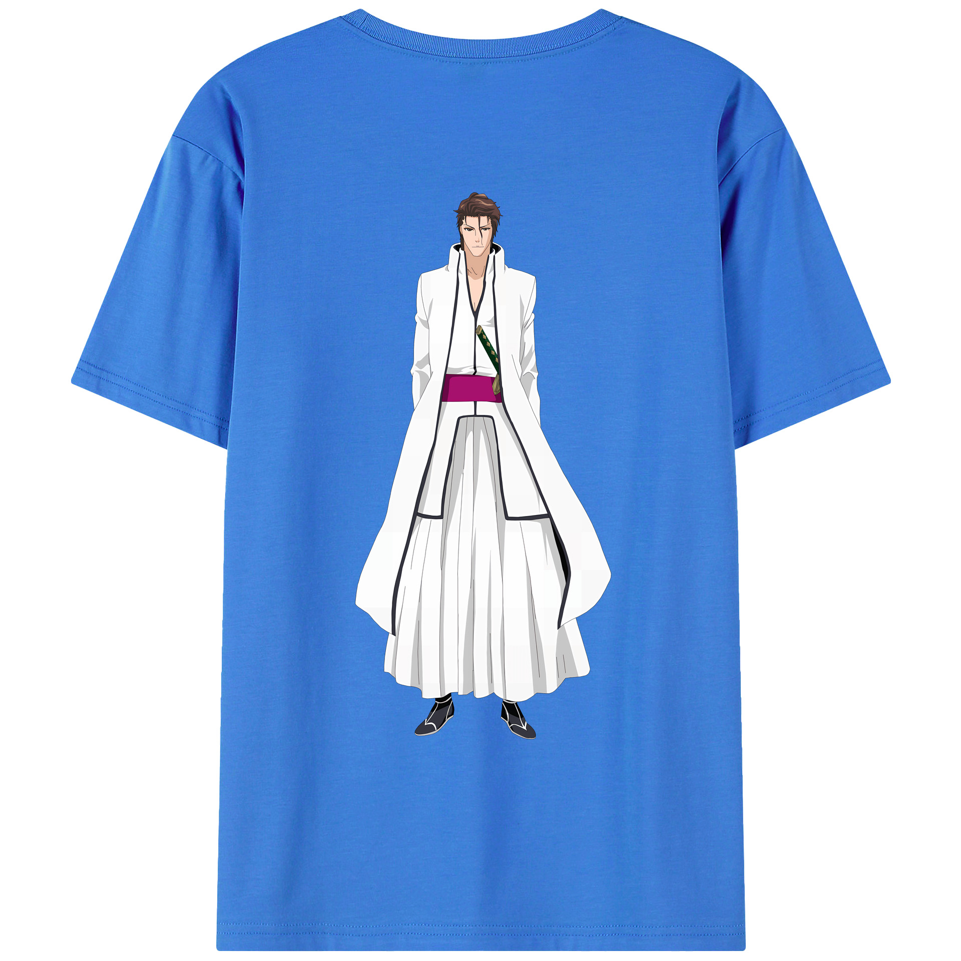 （画像用） ブリーチ 藍染 惣右介（あいぜん そうすけ） BLEACH Aizen Sousuke 綿100％ メンズ半袖Tシャツ（バックプリント） 通気性