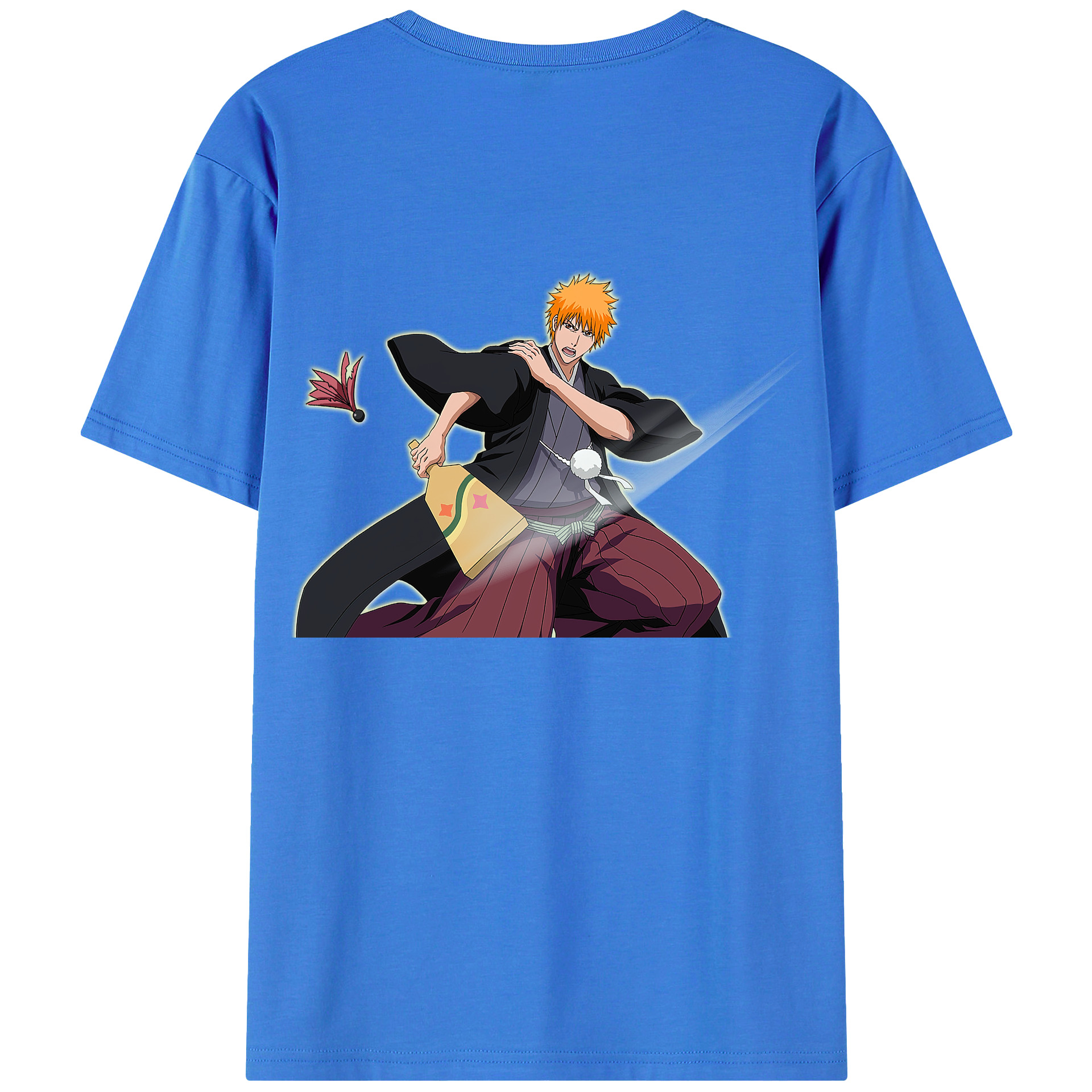 （画像用） ブリーチ 黒崎一護（くろさき いちご）BLEACH Kurosaki Ichigo 綿100％ メンズ半袖Tシャツ（バックプリント） 通気性