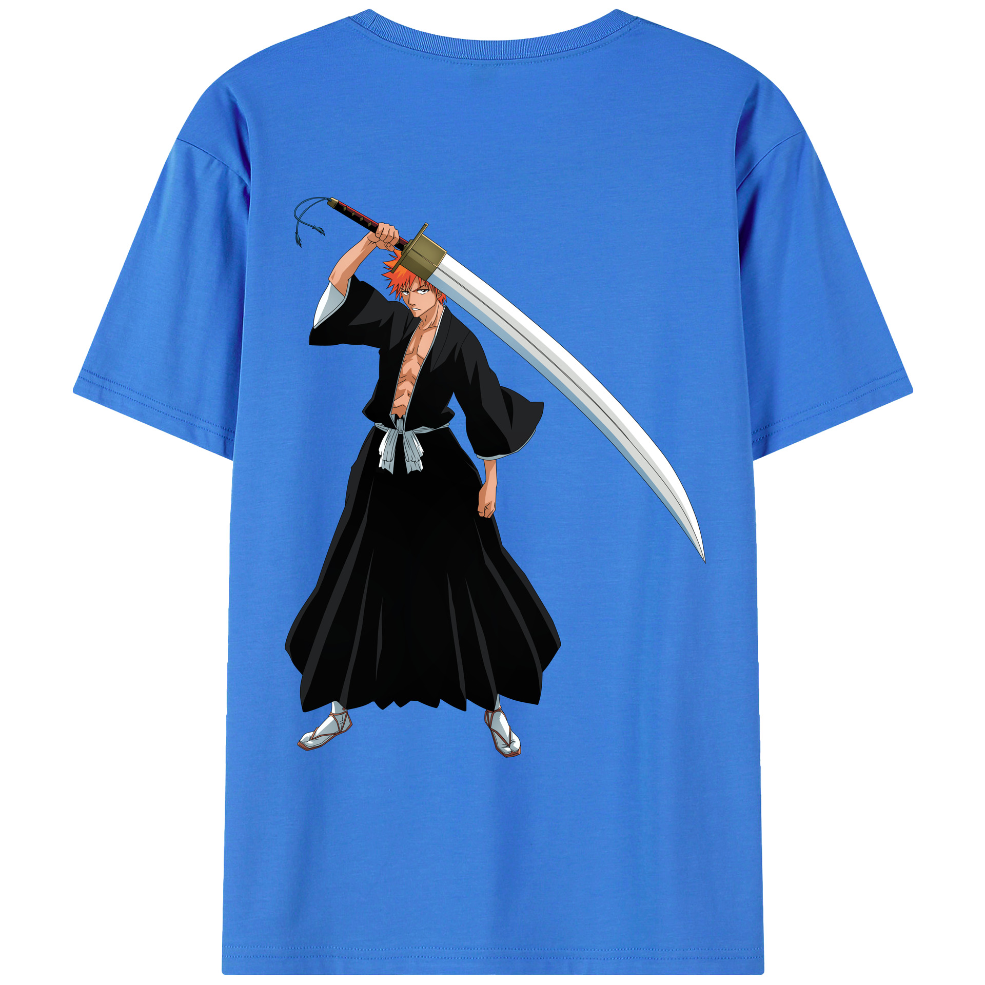 （画像用） ブリーチ 黒崎一護（くろさき いちご）BLEACH Kurosaki Ichigo 綿100％ メンズ半袖Tシャツ（バックプリント） 通気性
