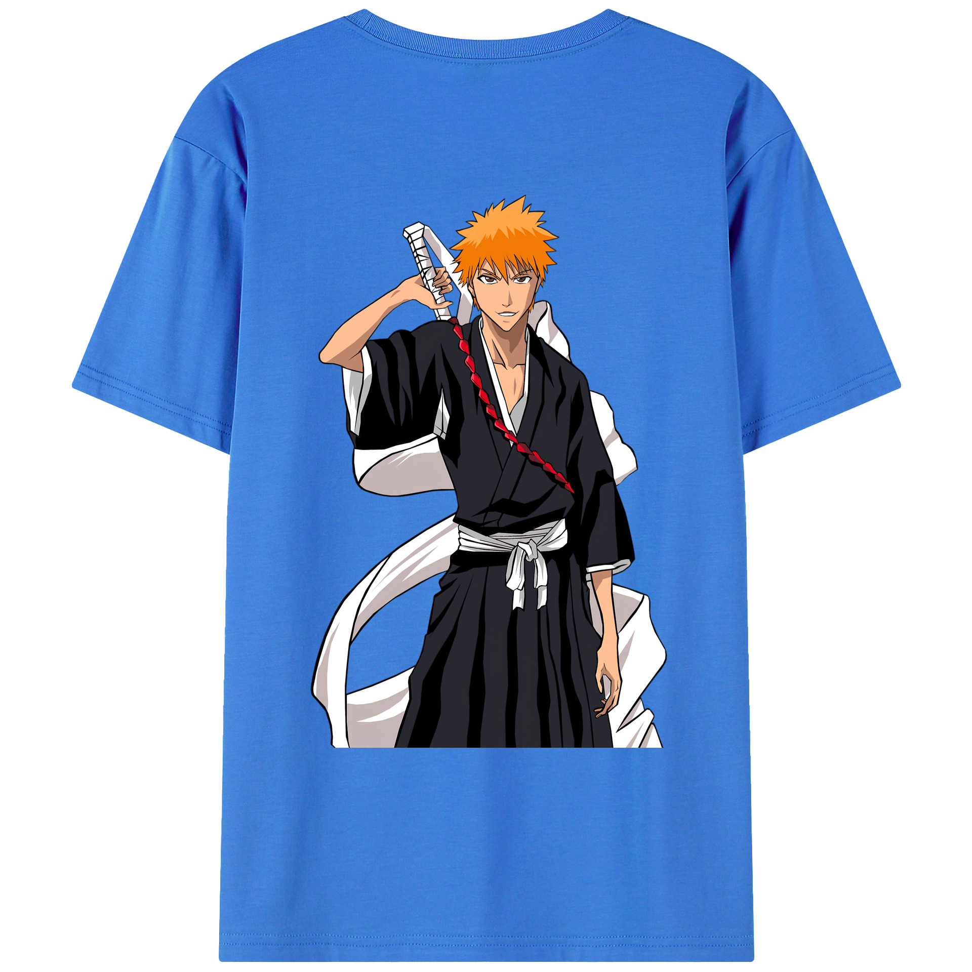 （画像用） ブリーチ 黒崎一護（くろさき いちご）BLEACH Kurosaki Ichigo 綿100％ メンズ半袖Tシャツ（バックプリント） 通気性