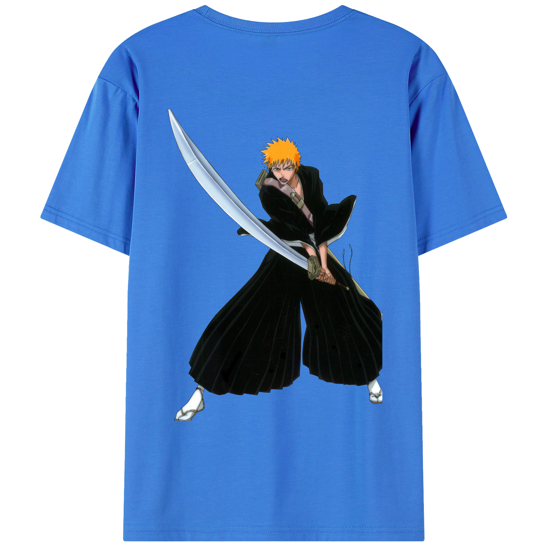 （画像用） ブリーチ 黒崎一護（くろさき いちご）BLEACH Kurosaki Ichigo 綿100％ メンズ半袖Tシャツ（バックプリント） 通気性