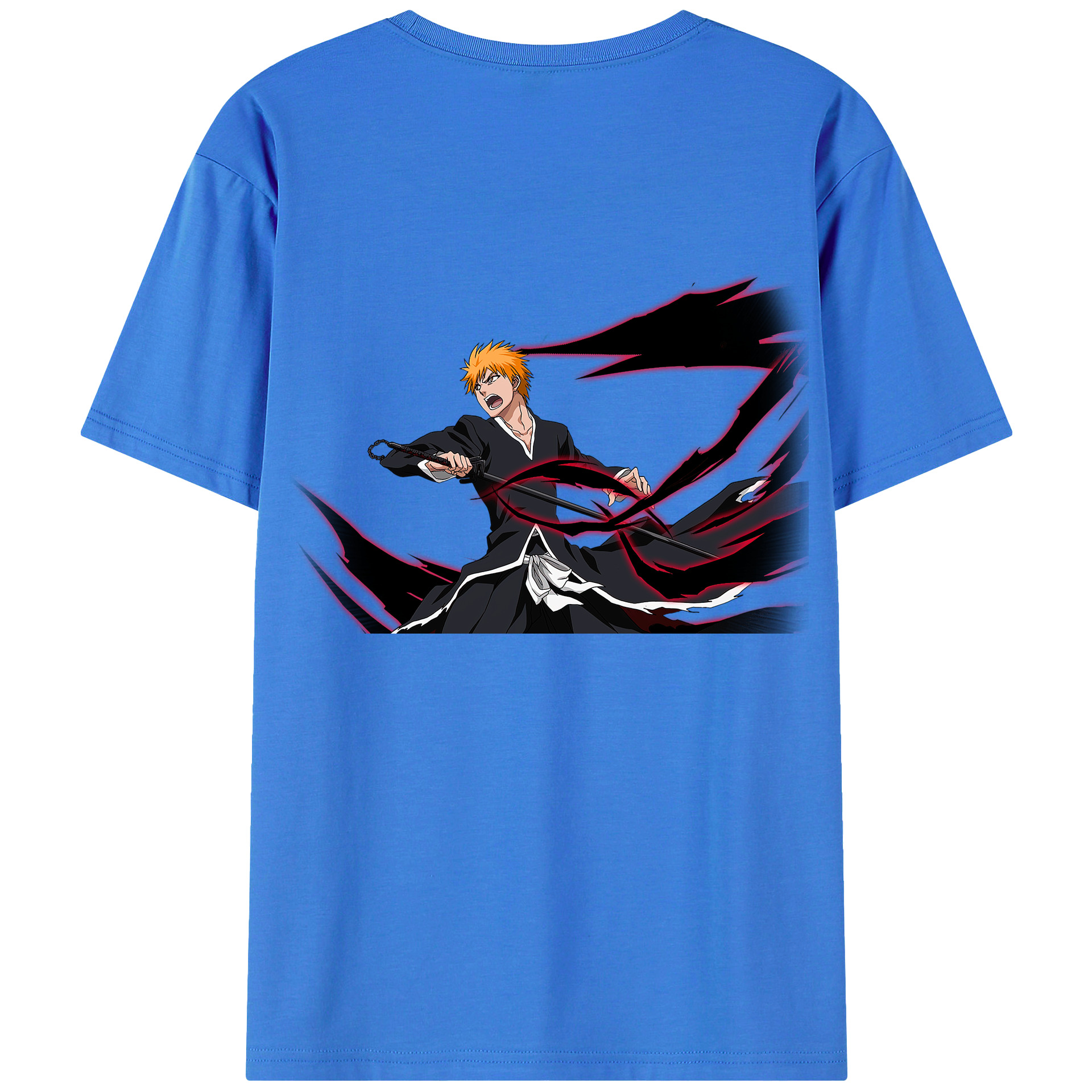 （画像用） ブリーチ 黒崎一護（くろさき いちご）BLEACH Kurosaki Ichigo 綿100％ メンズ半袖Tシャツ（バックプリント） 通気性