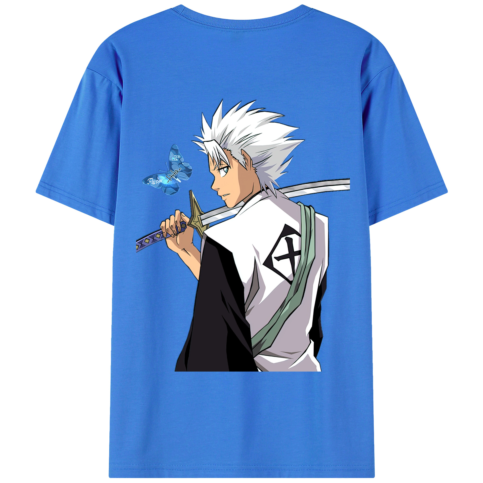 （画像用） ブリーチ 日番谷冬獅郎（ひつがや とうしろう） BLEACH Hitsugaya Toushirou 綿100％ メンズ半袖Tシャツ（バックプリント） 通気性
