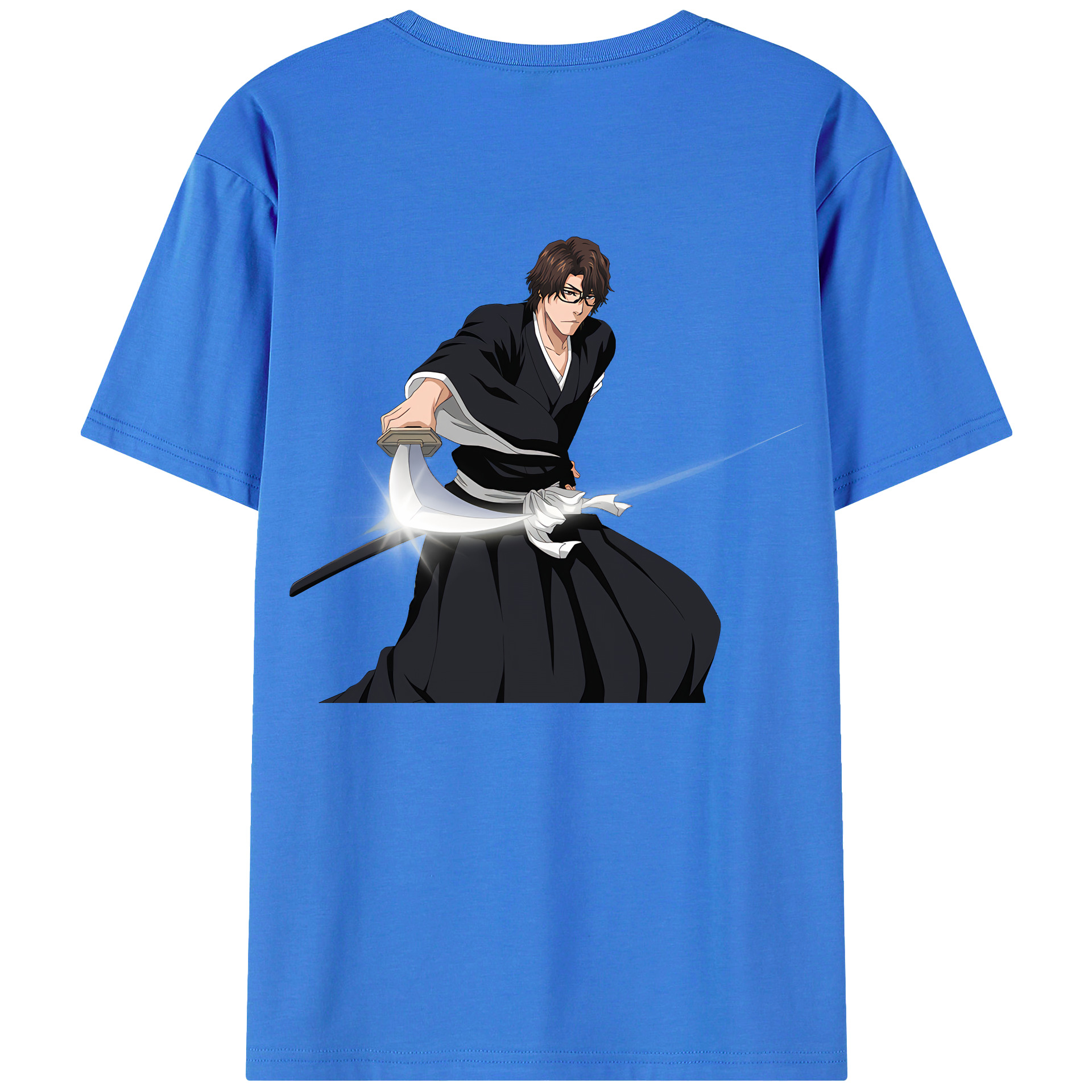 （画像用） ブリーチ 藍染 惣右介（あいぜん そうすけ） BLEACH Aizen Sousuke 綿100％ メンズ半袖Tシャツ（バックプリント） 通気性