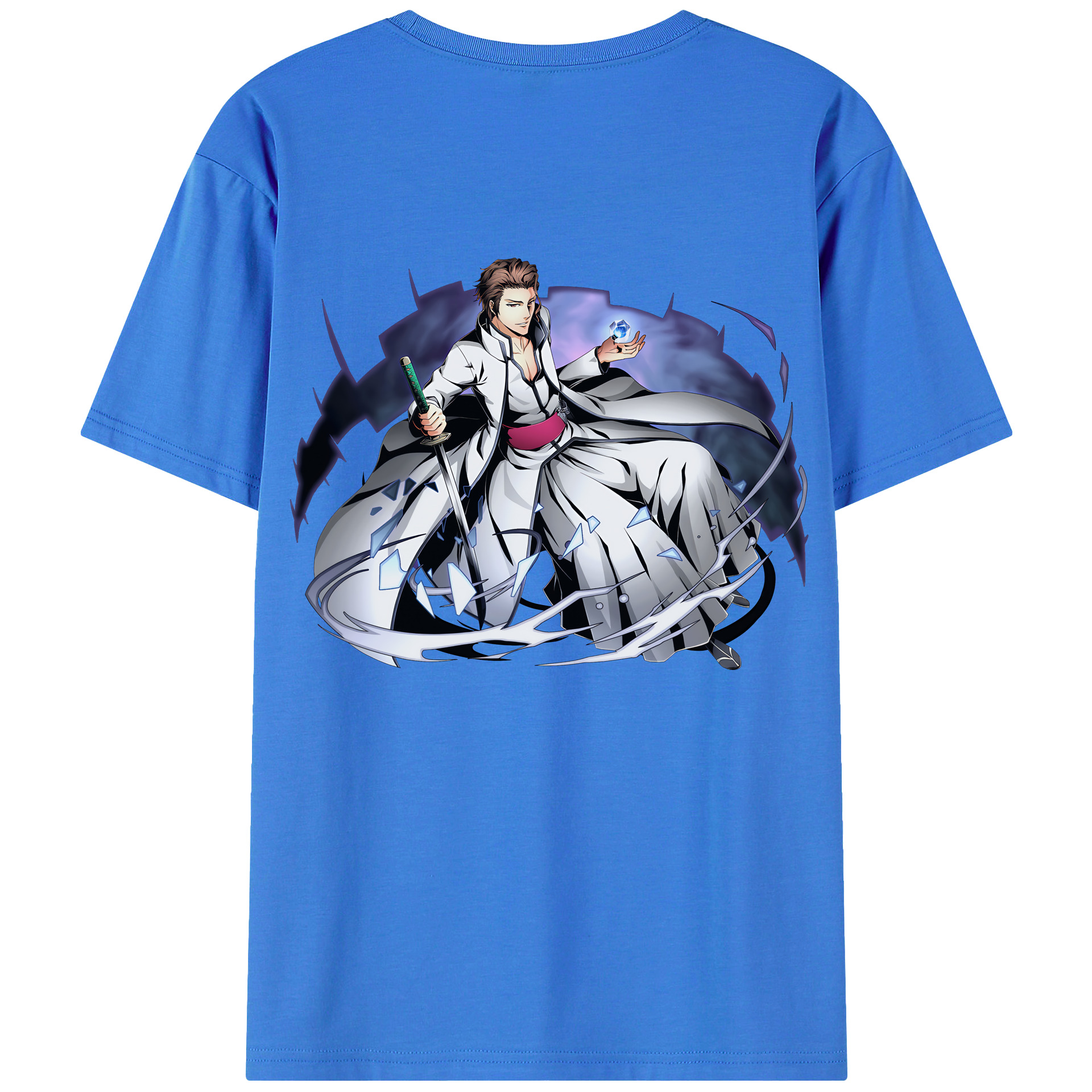 （画像用） ブリーチ 藍染 惣右介（あいぜん そうすけ） BLEACH Aizen Sousuke 綿100％ メンズ半袖Tシャツ（バックプリント） 通気性