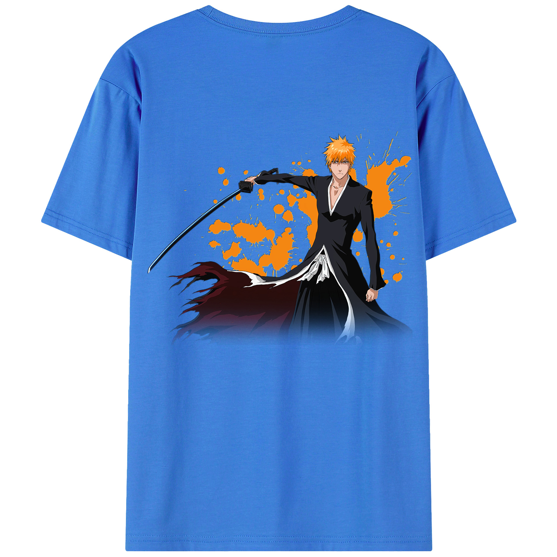 （画像用） ブリーチ 黒崎一護（くろさき いちご）BLEACH Kurosaki Ichigo 綿100％ メンズ半袖Tシャツ（バックプリント） 通気性