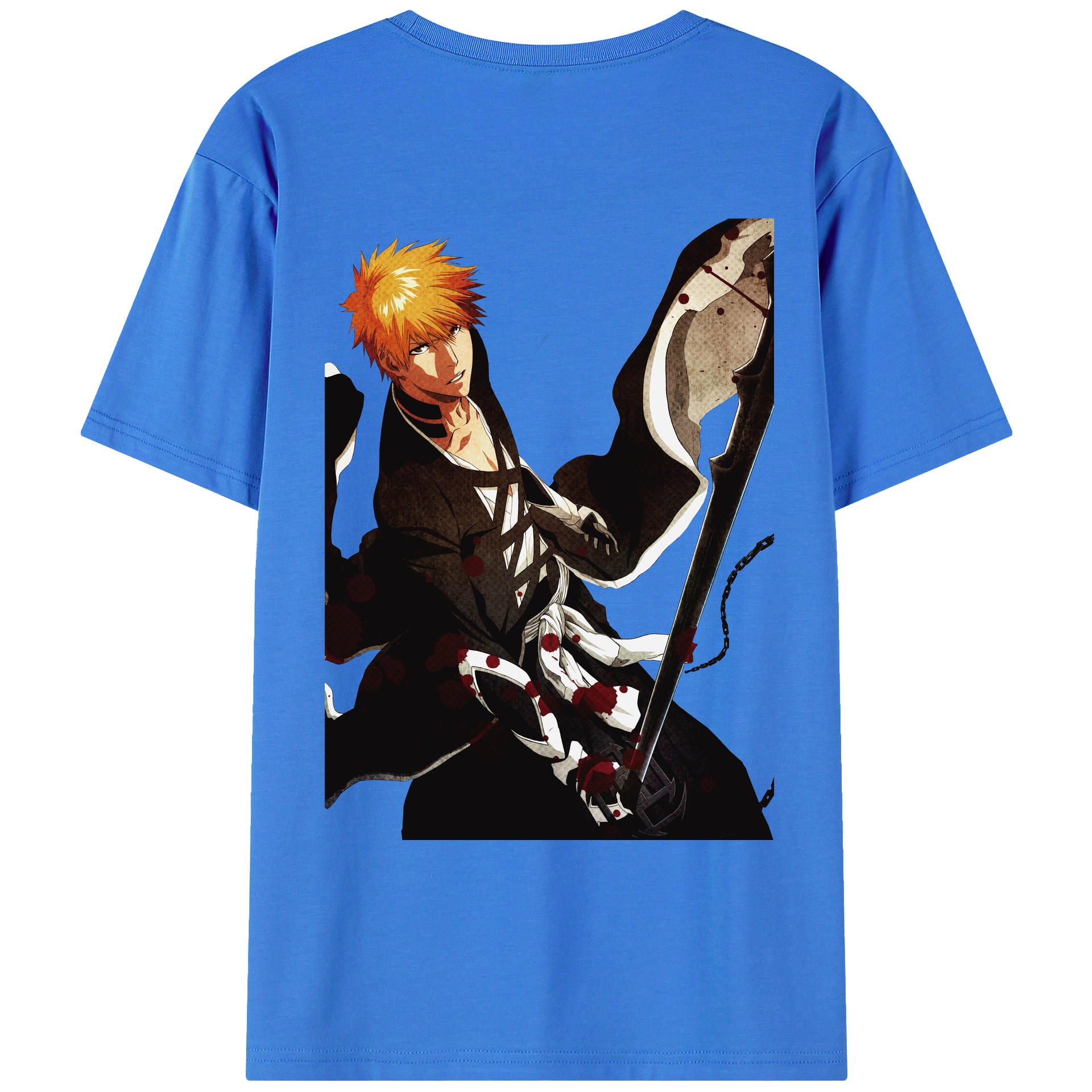 （画像用） ブリーチ 黒崎一護（くろさき いちご）BLEACH Kurosaki Ichigo 綿100％ メンズ半袖Tシャツ（バックプリント） 通気性