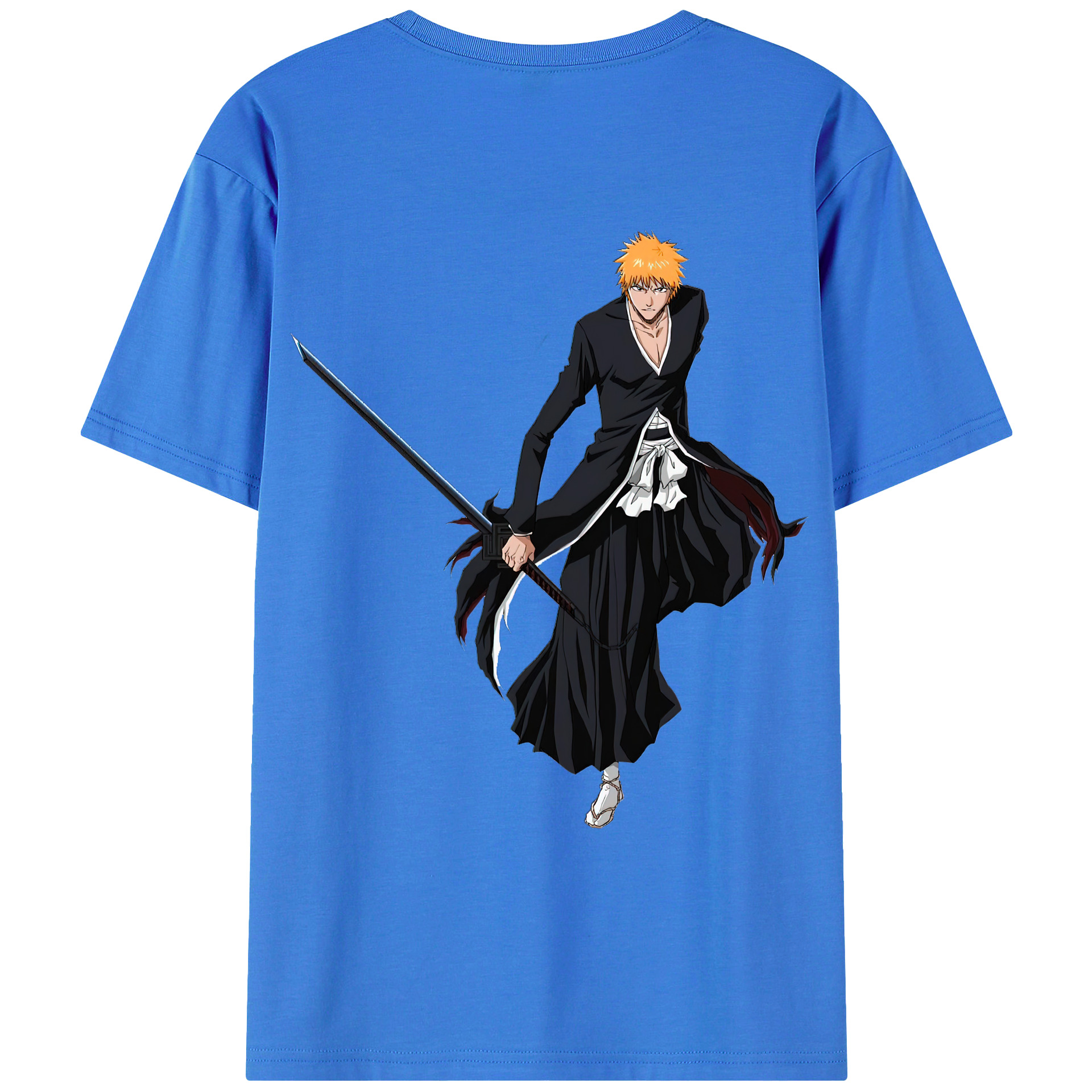 （画像用） ブリーチ 黒崎一護（くろさき いちご）BLEACH Kurosaki Ichigo 綿100％ メンズ半袖Tシャツ（バックプリント） 通気性