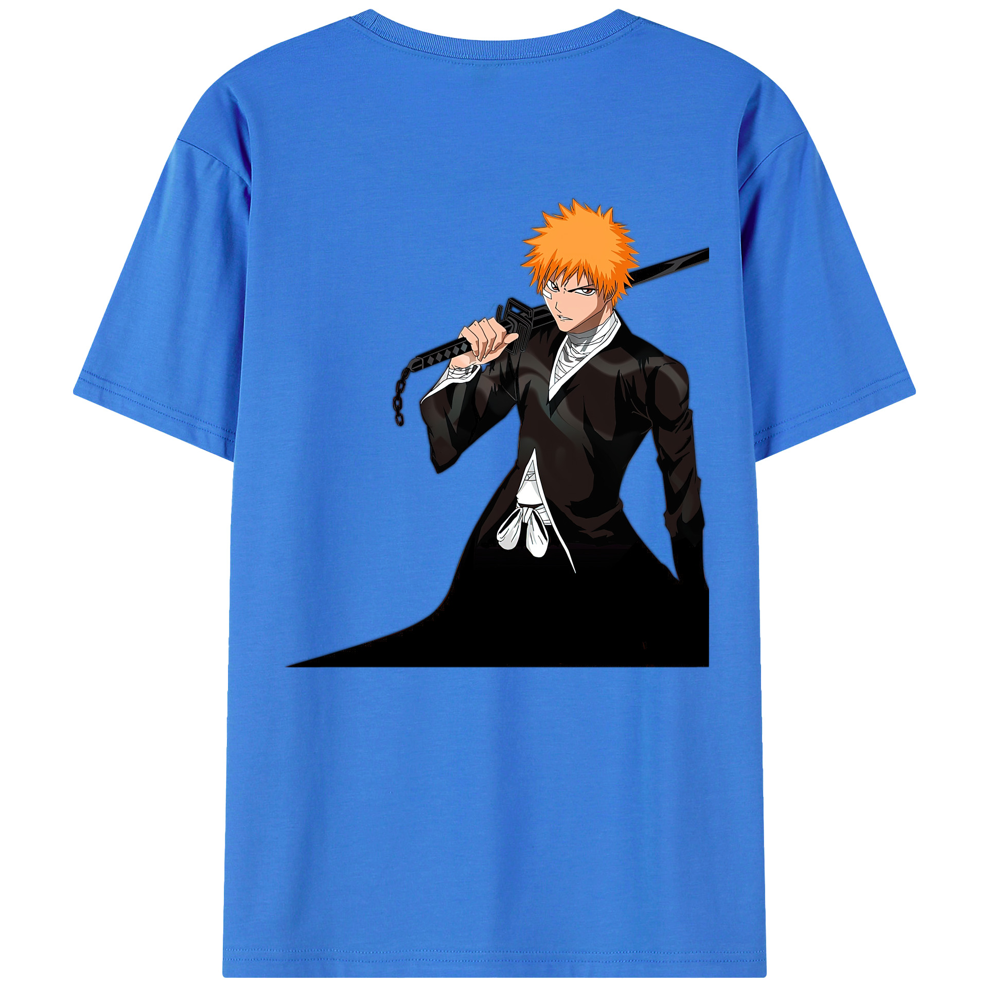 （画像用） ブリーチ 黒崎一護（くろさき いちご）BLEACH Kurosaki Ichigo 綿100％ メンズ半袖Tシャツ（バックプリント） 通気性