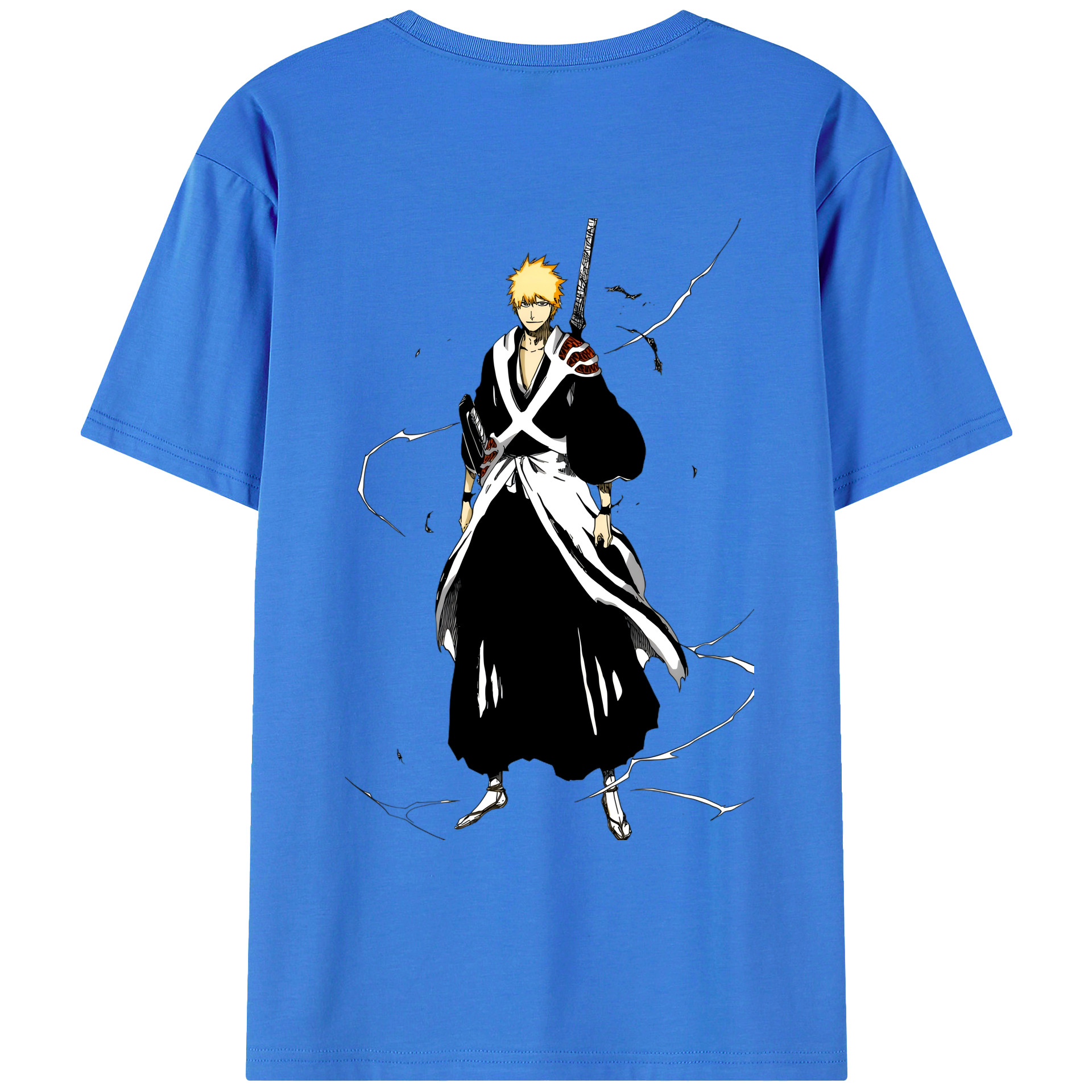 （画像用） ブリーチ 黒崎一護（くろさき いちご）BLEACH Kurosaki Ichigo 綿100％ メンズ半袖Tシャツ（バックプリント） 通気性