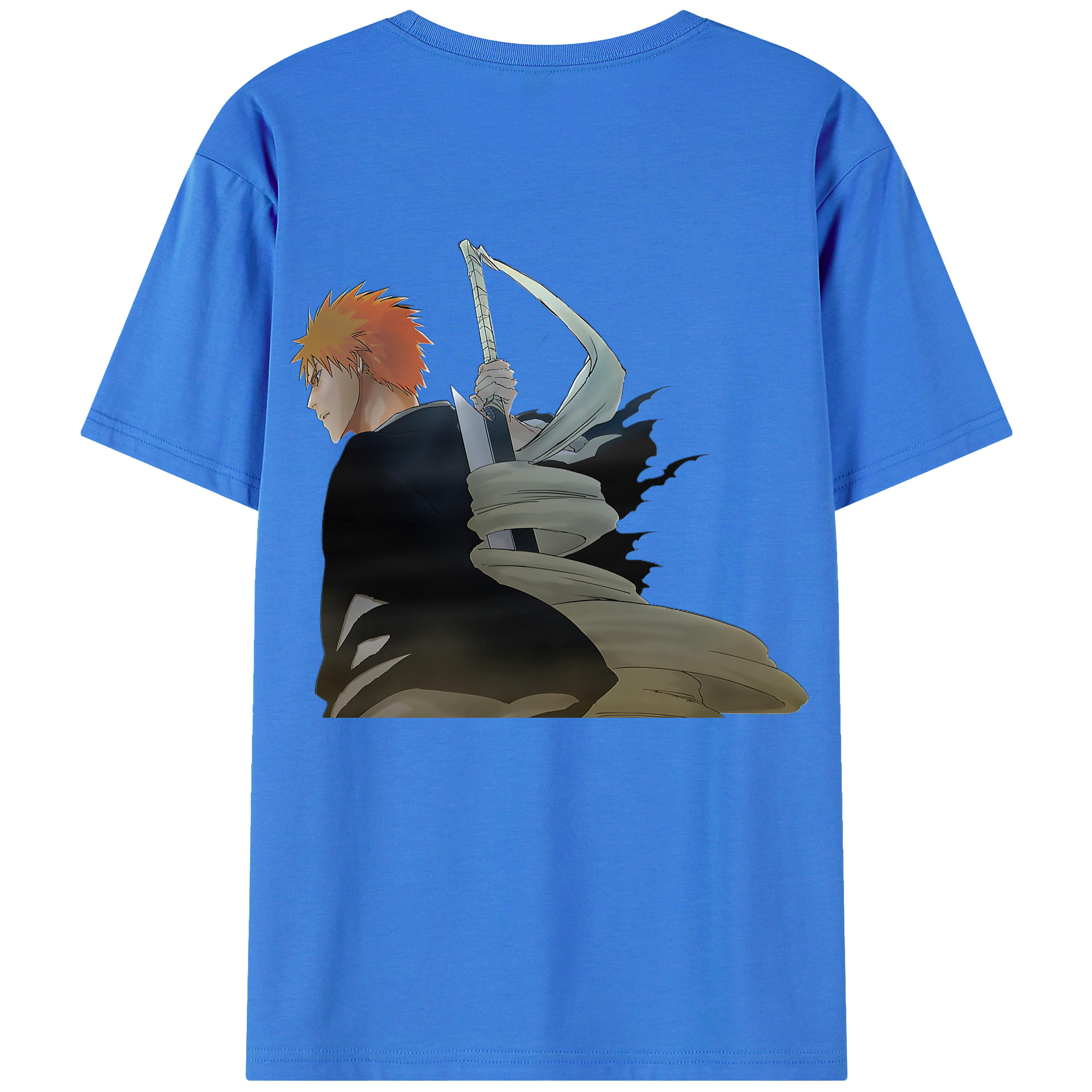 （画像用） ブリーチ 黒崎一護（くろさき いちご）BLEACH Kurosaki Ichigo 綿100％ メンズ半袖Tシャツ（バックプリント） 通気性