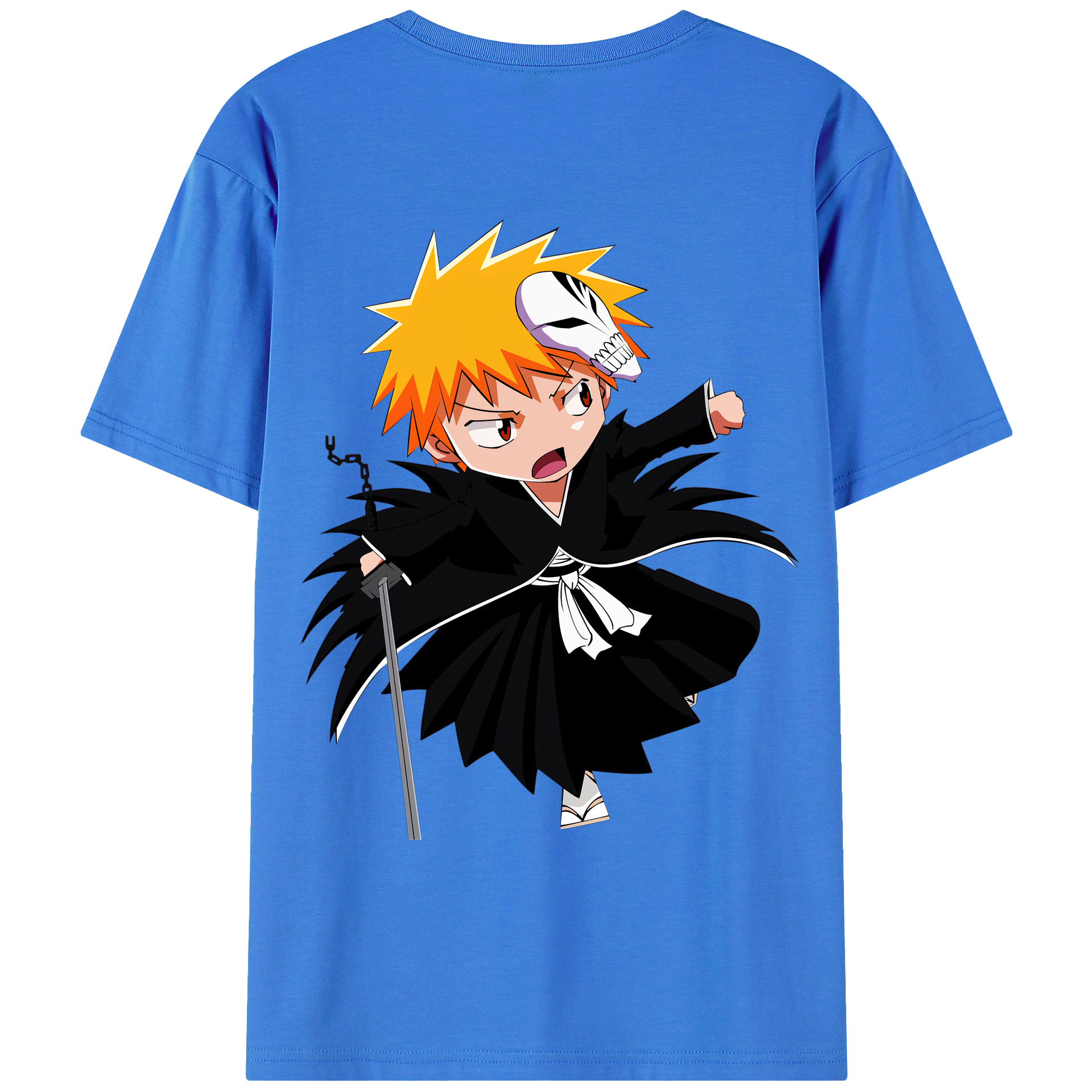 （画像用） ブリーチ 黒崎一護（くろさき いちご）BLEACH Kurosaki Ichigo 綿100％ メンズ半袖Tシャツ（バックプリント） 通気性