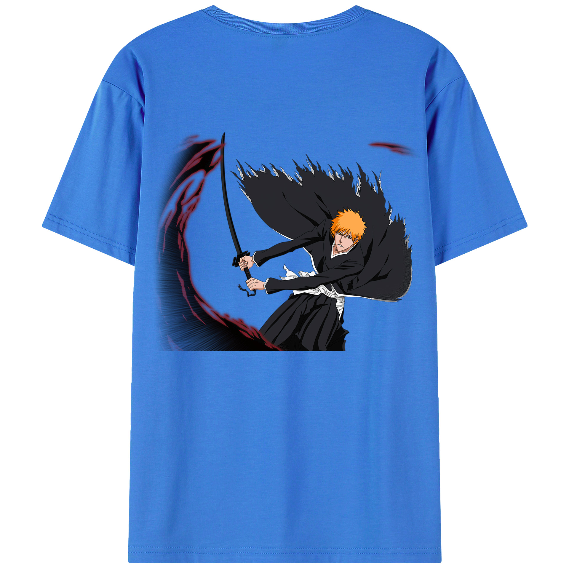 （画像用） ブリーチ 黒崎一護（くろさき いちご）BLEACH Kurosaki Ichigo 綿100％ メンズ半袖Tシャツ（バックプリント） 通気性