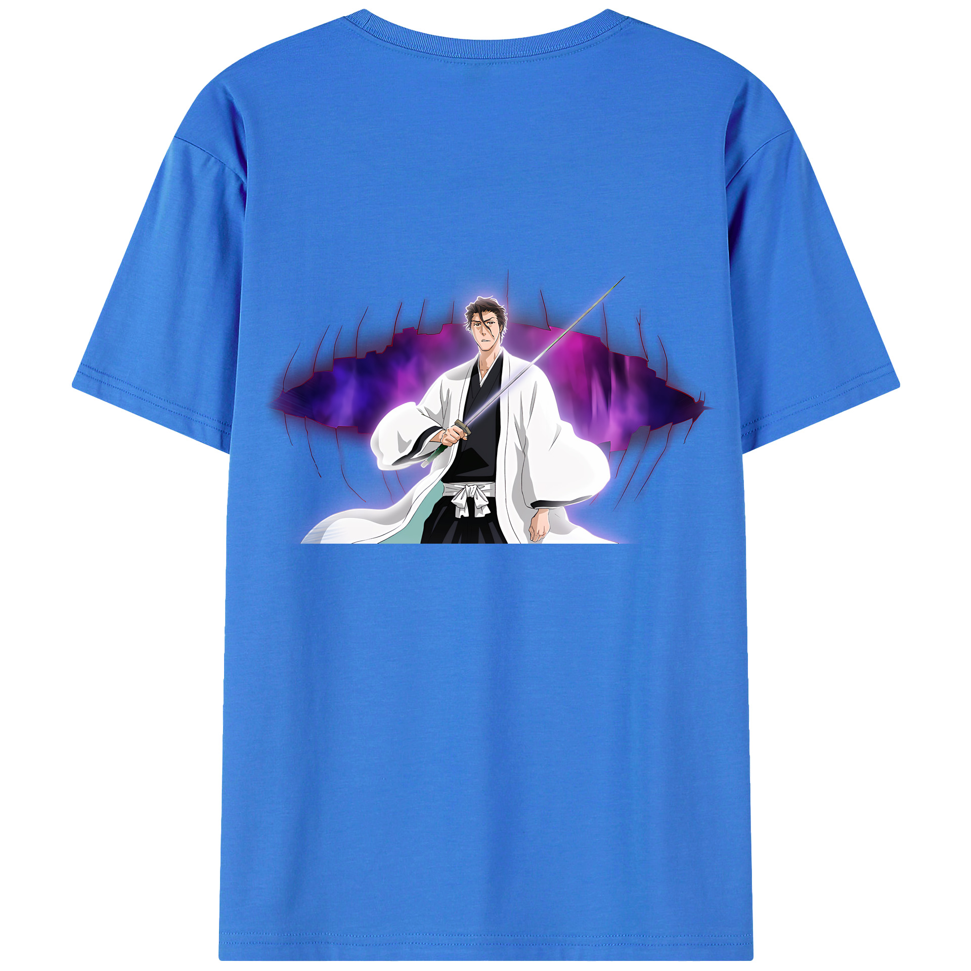 （画像用） ブリーチ 藍染 惣右介（あいぜん そうすけ） BLEACH Aizen Sousuke 綿100％ メンズ半袖Tシャツ（バックプリント） 通気性