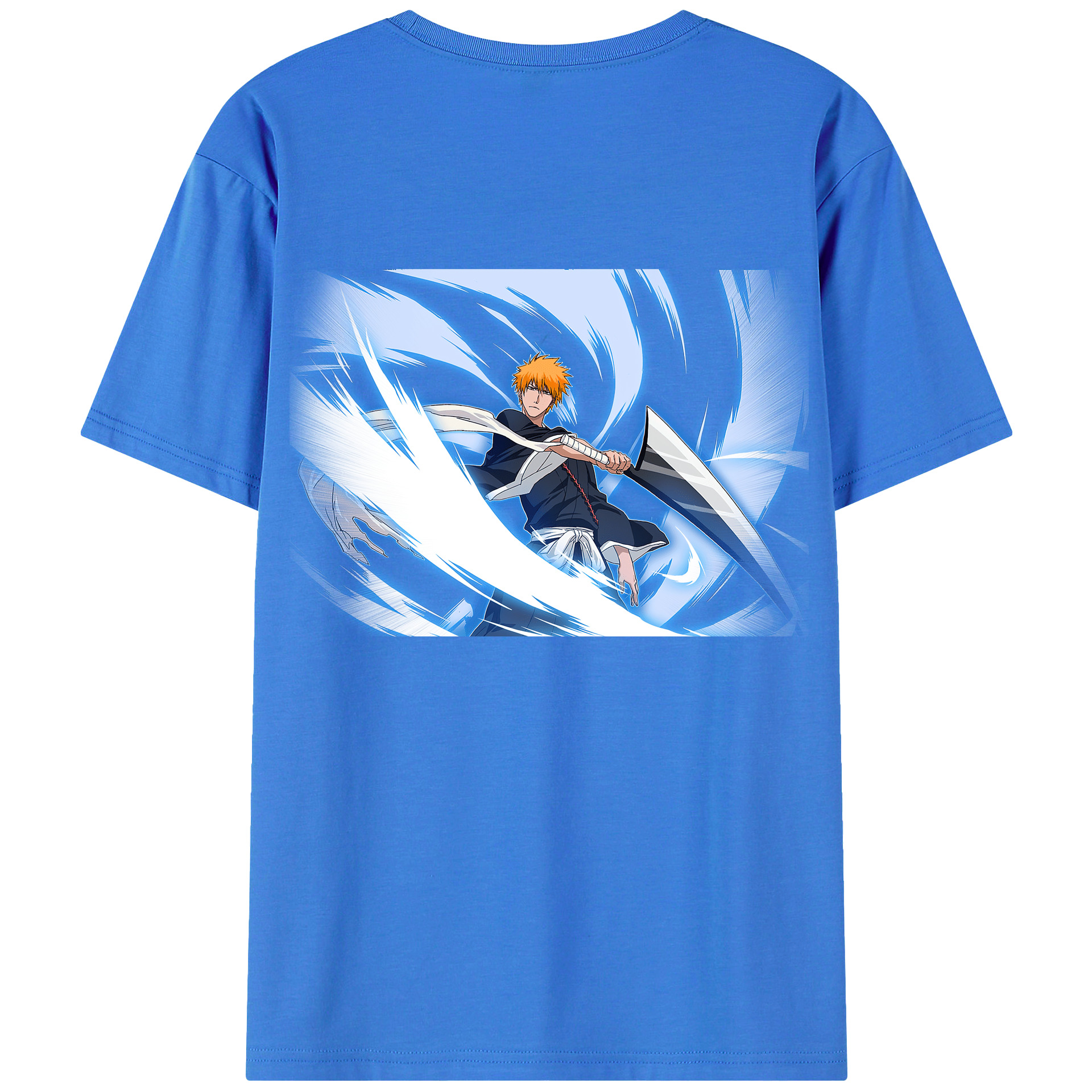 （画像用） ブリーチ 黒崎一護（くろさき いちご）BLEACH Kurosaki Ichigo 綿100％ メンズ半袖Tシャツ（バックプリント） 通気性