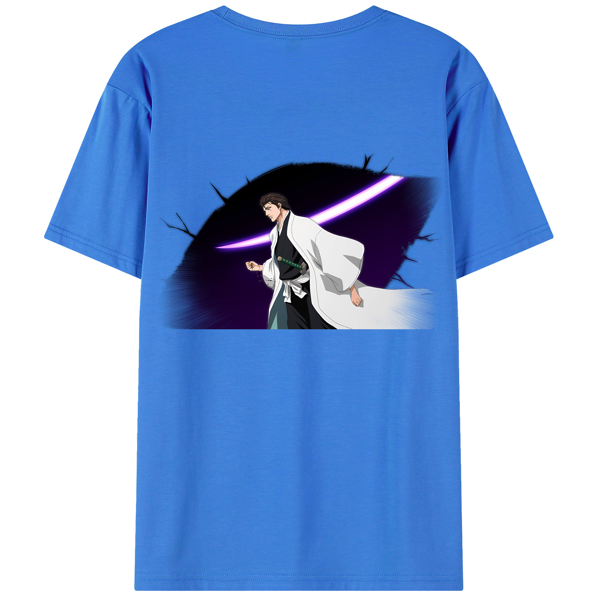 （画像用） ブリーチ 藍染 惣右介（あいぜん そうすけ） BLEACH Aizen Sousuke 綿100％ メンズ半袖Tシャツ（バックプリント） 通気性