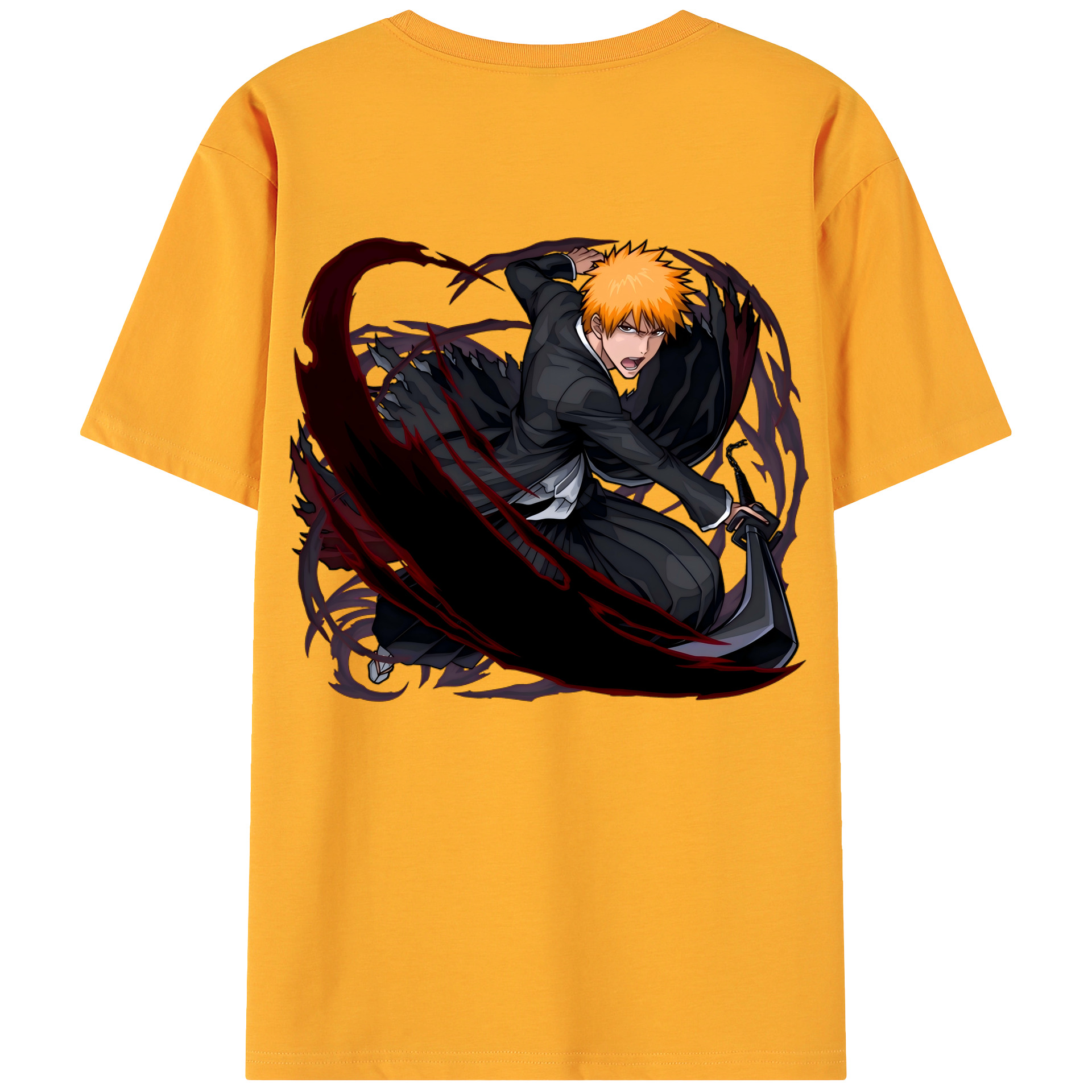 （画像用） ブリーチ 黒崎一護（くろさき いちご）BLEACH Kurosaki Ichigo 綿100％ メンズ半袖Tシャツ（バックプリント） 通気性