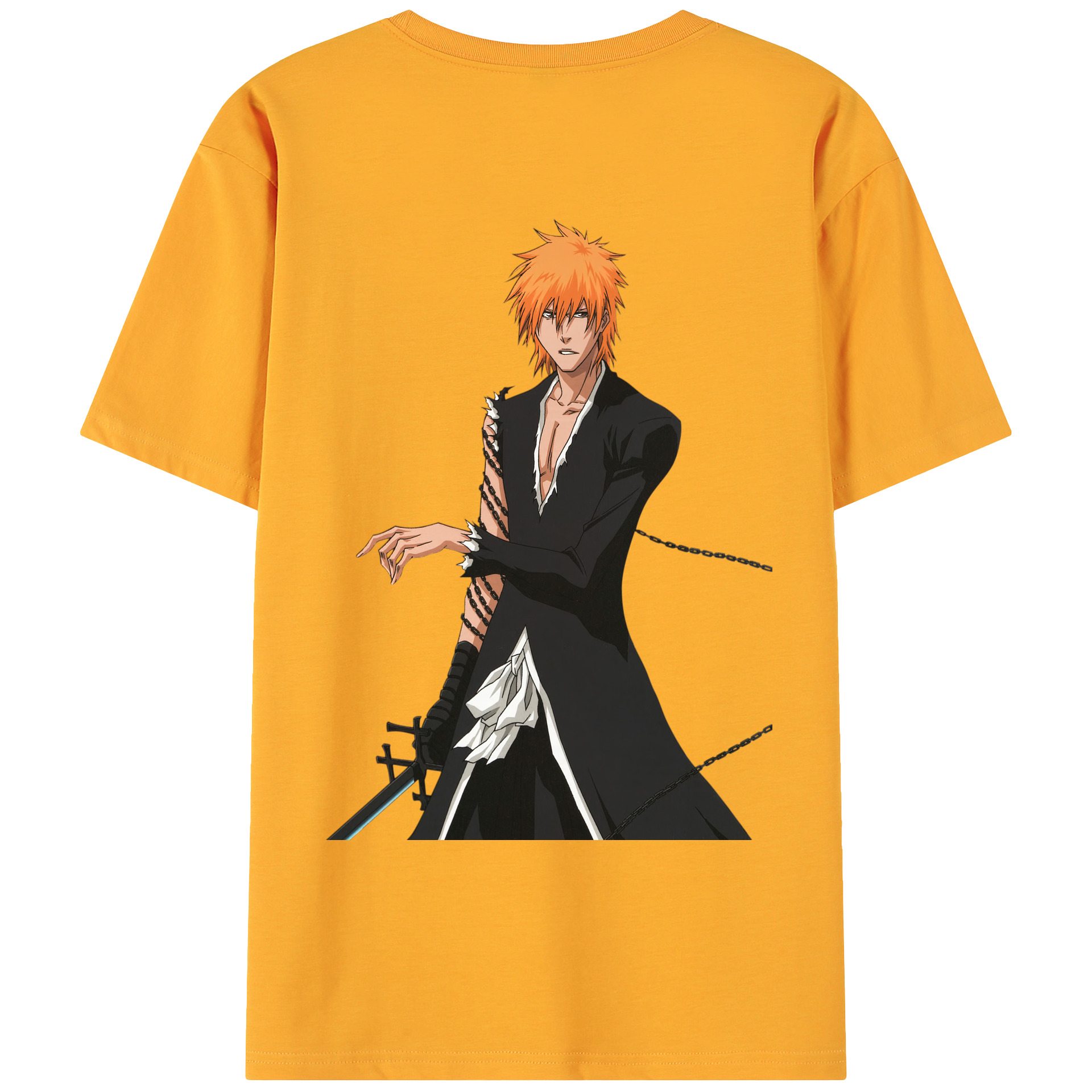 （画像用） ブリーチ 黒崎一護（くろさき いちご）BLEACH Kurosaki Ichigo 綿100％ メンズ半袖Tシャツ（バックプリント） 通気性