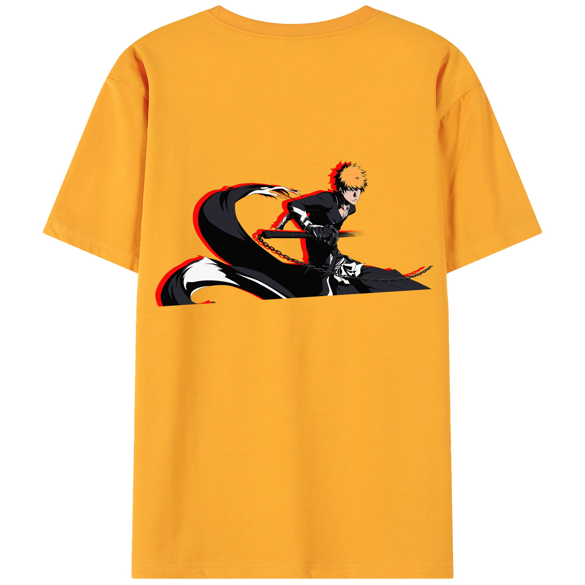 （画像用） ブリーチ 黒崎一護（くろさき いちご）BLEACH Kurosaki Ichigo 綿100％ メンズ半袖Tシャツ（バックプリント） 通気性