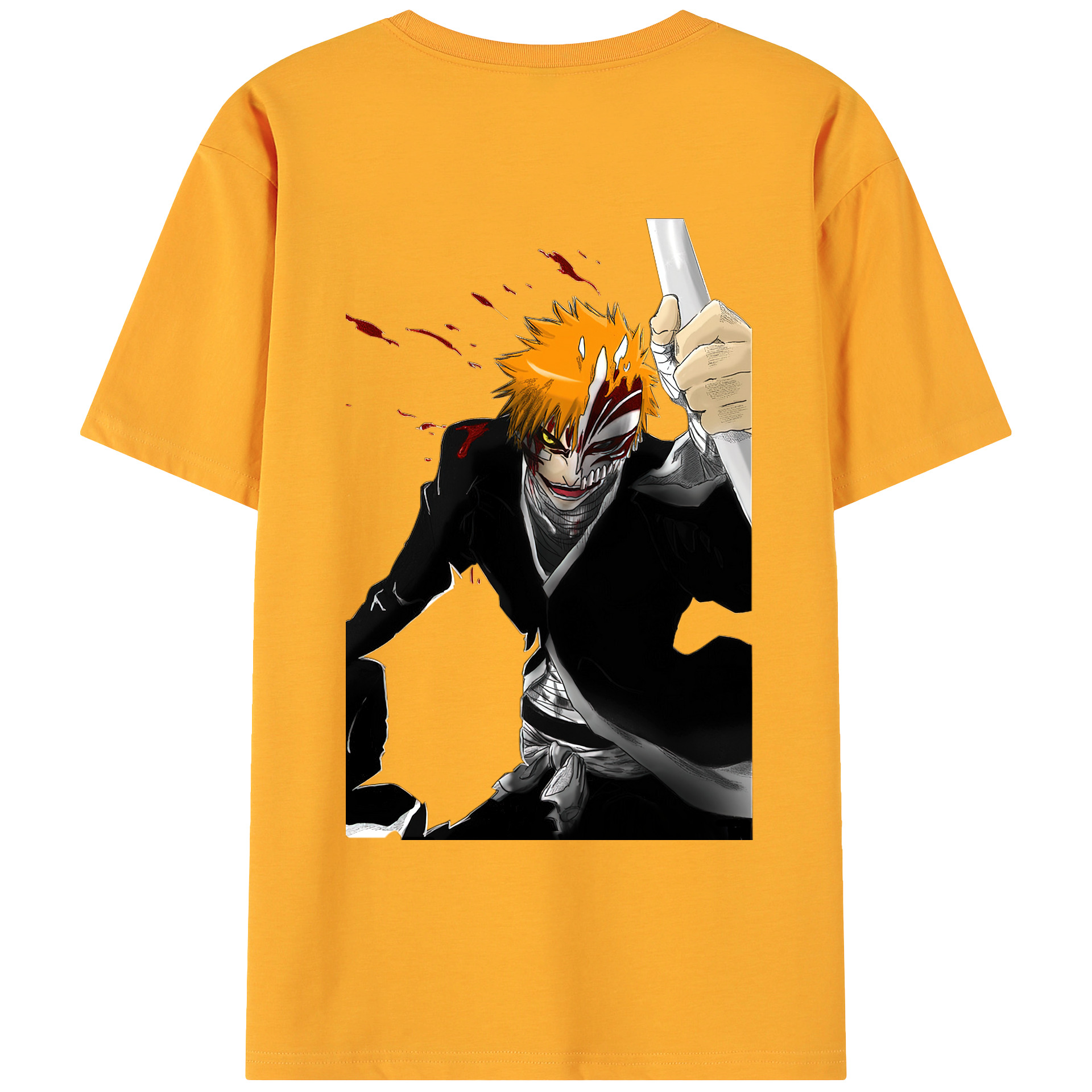 （画像用） ブリーチ 黒崎一護（くろさき いちご）BLEACH Kurosaki Ichigo 綿100％ メンズ半袖Tシャツ（バックプリント） 通気性